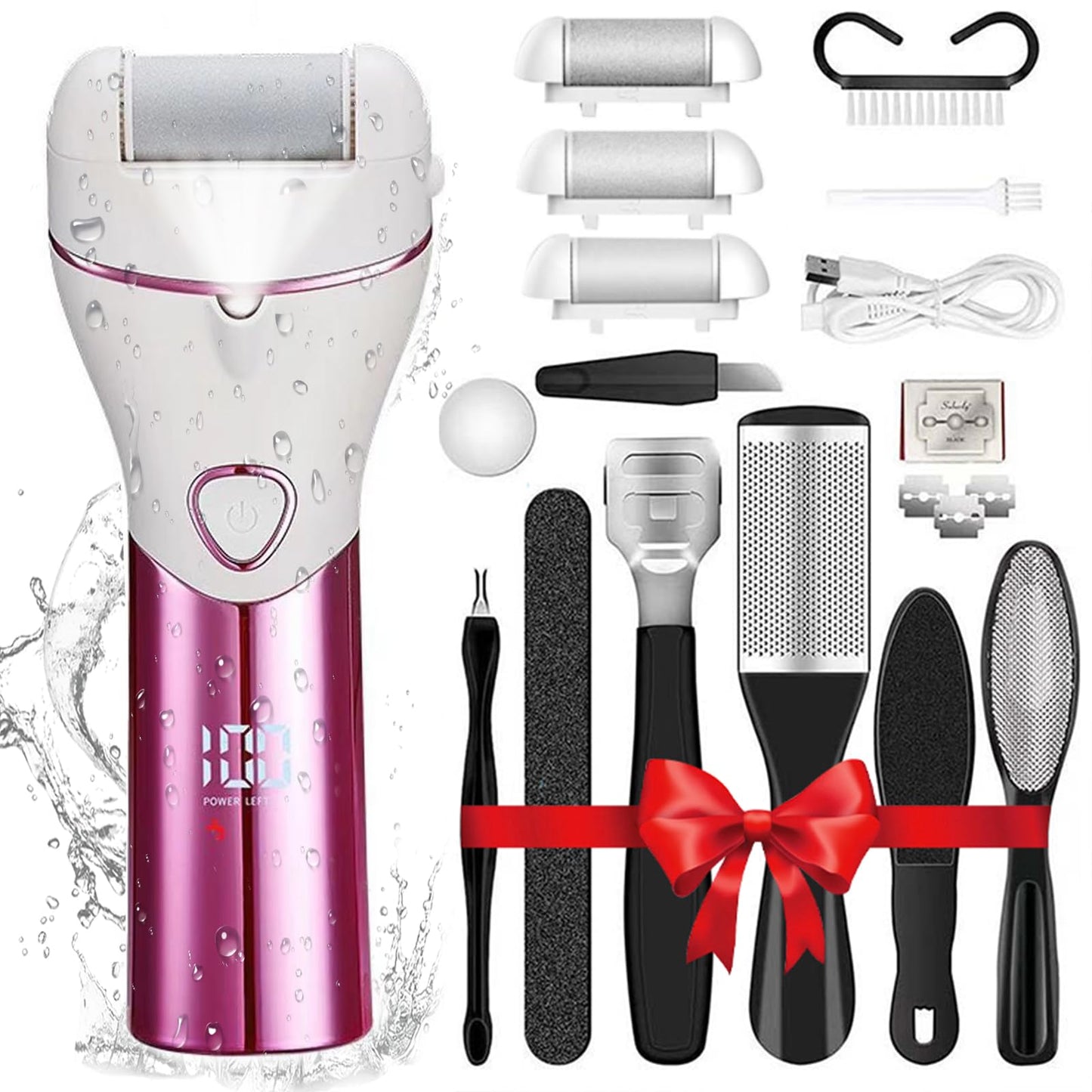 Electric Feet Callus Remover Foot File Electric Callus Remover Feet Portable Professional Pedi Feet Care for Dead Skin Callous Remover Tool 2 Speed Waterproof Pedicure Foot File Kit 5688PINK (Pink)