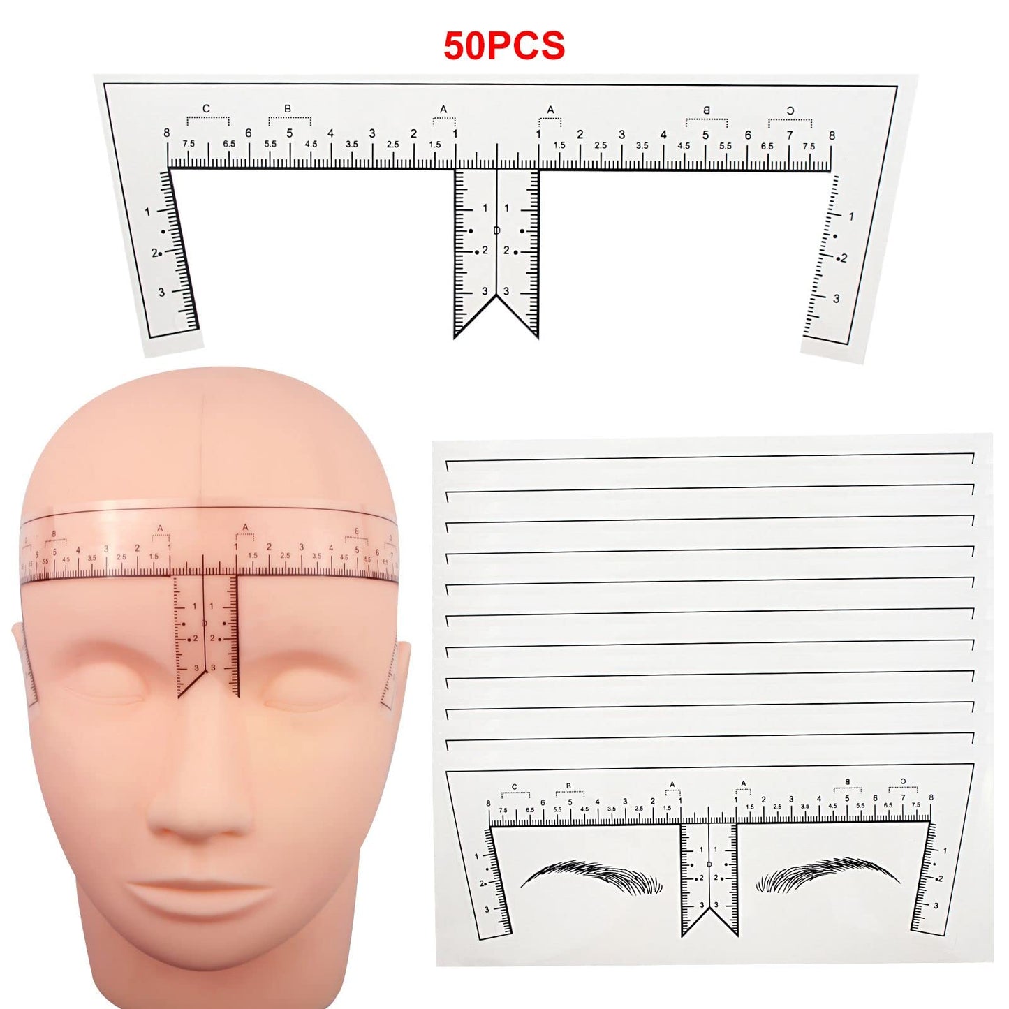 Guapa 50pcs/Pack Eyebrow Ruler with Brow Shape Disposable Microblading Ruler Sticker Adhesive Brows Positioning Measure Tool