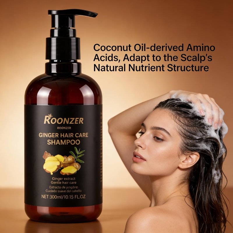 ROONZER ginger shampoo Blend of Ginger Root Oil & Premium Hair Care Components- Hair Regrowth Shampoo, Hair Growth, Anti-Hair Loss Hair Shampoo for Women & Men 300ml