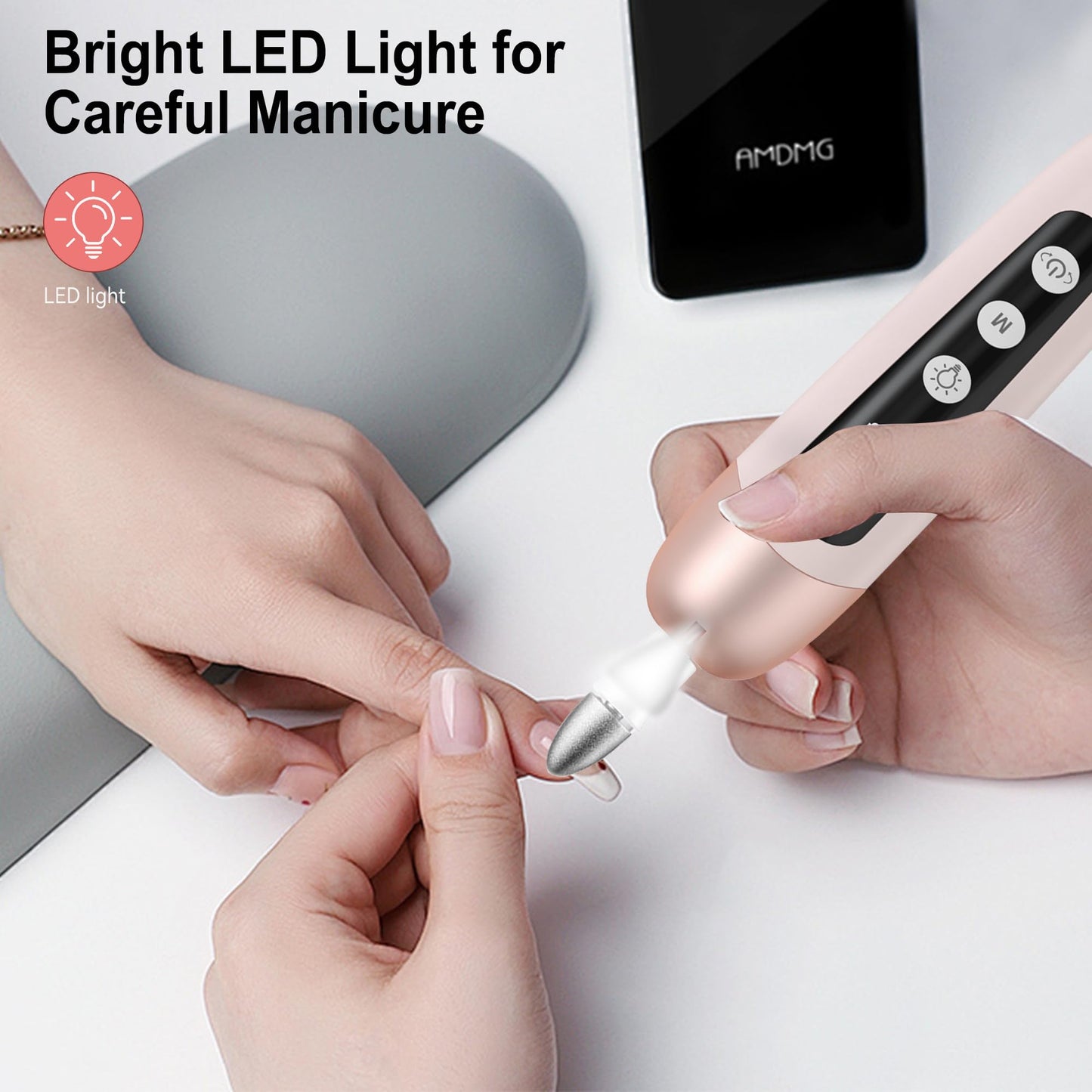 Atopskins Electric Nail Drill Cordless Nail File Professional Manicure Pedicure Kit, 9 in 1 Hand Foot Rechargeable Care Tool, 10 Speeds Electric Nail File Grinder for Thick Toenail Trim Polish Pink