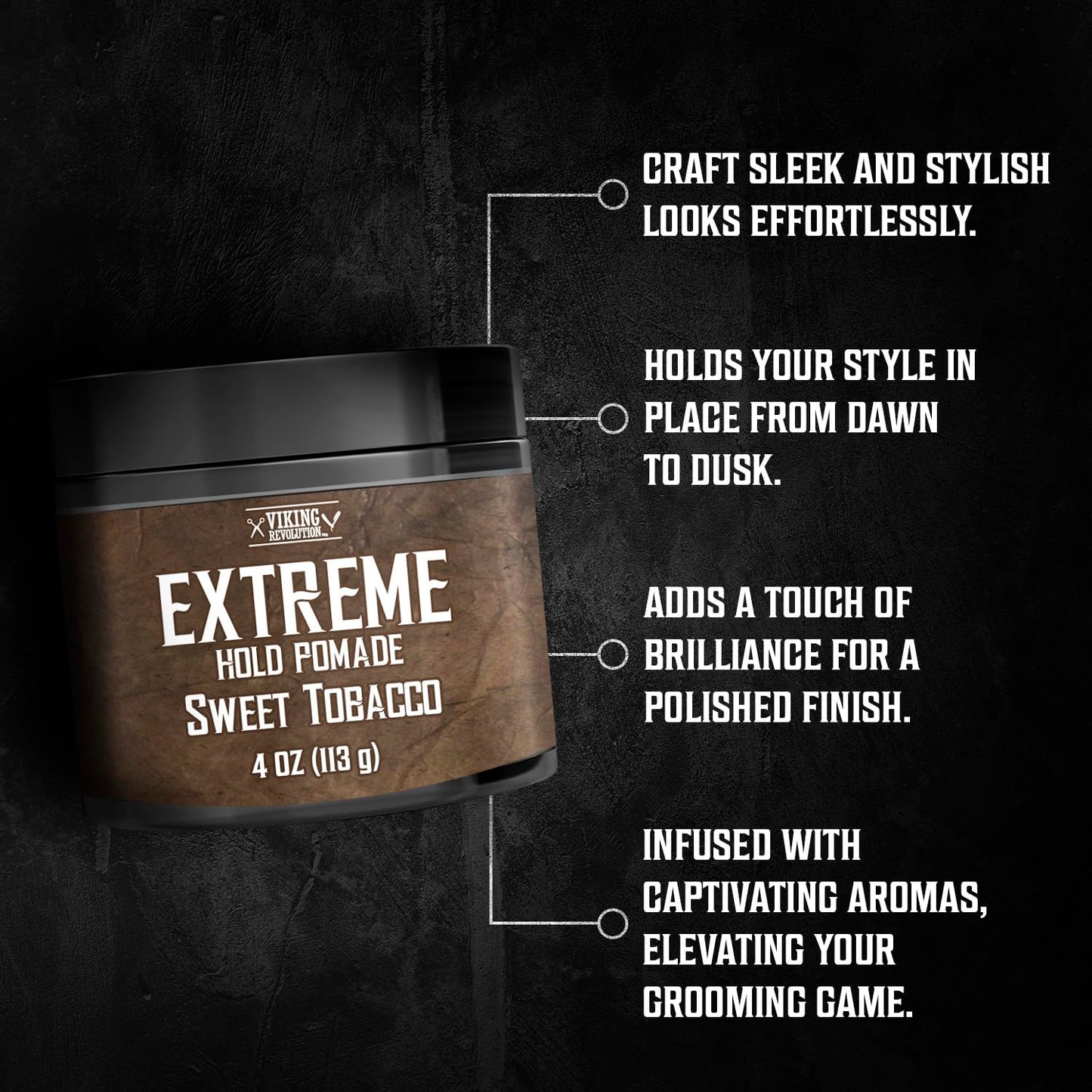 Viking Revolution Sweet Tobacco Hair Pomade - Extreme Hold Water-Based Hair Gel for Men | 4oz