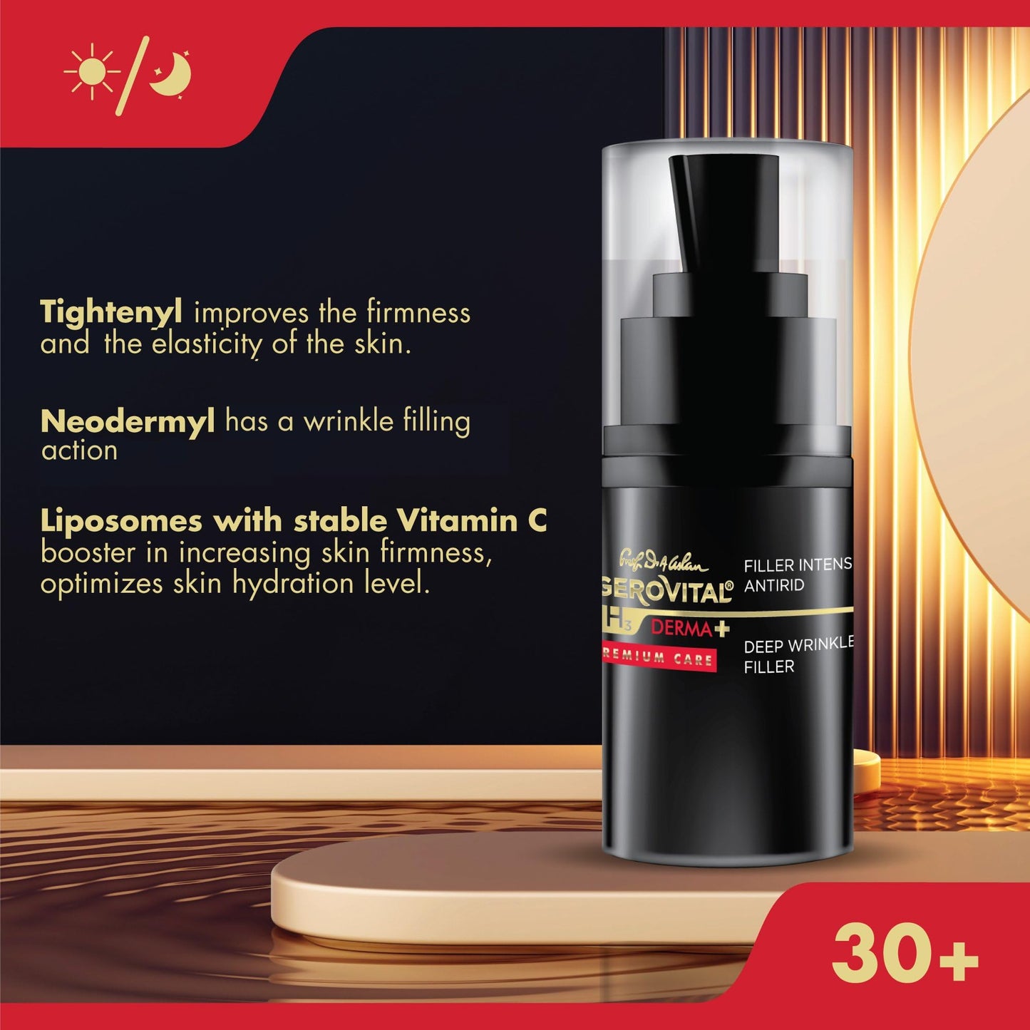 Gerovital H3 DERMA+ PREMIUM CARE Smoothing Face Serum – Hydrating and Firming Formula for Mature Skin, 15ml