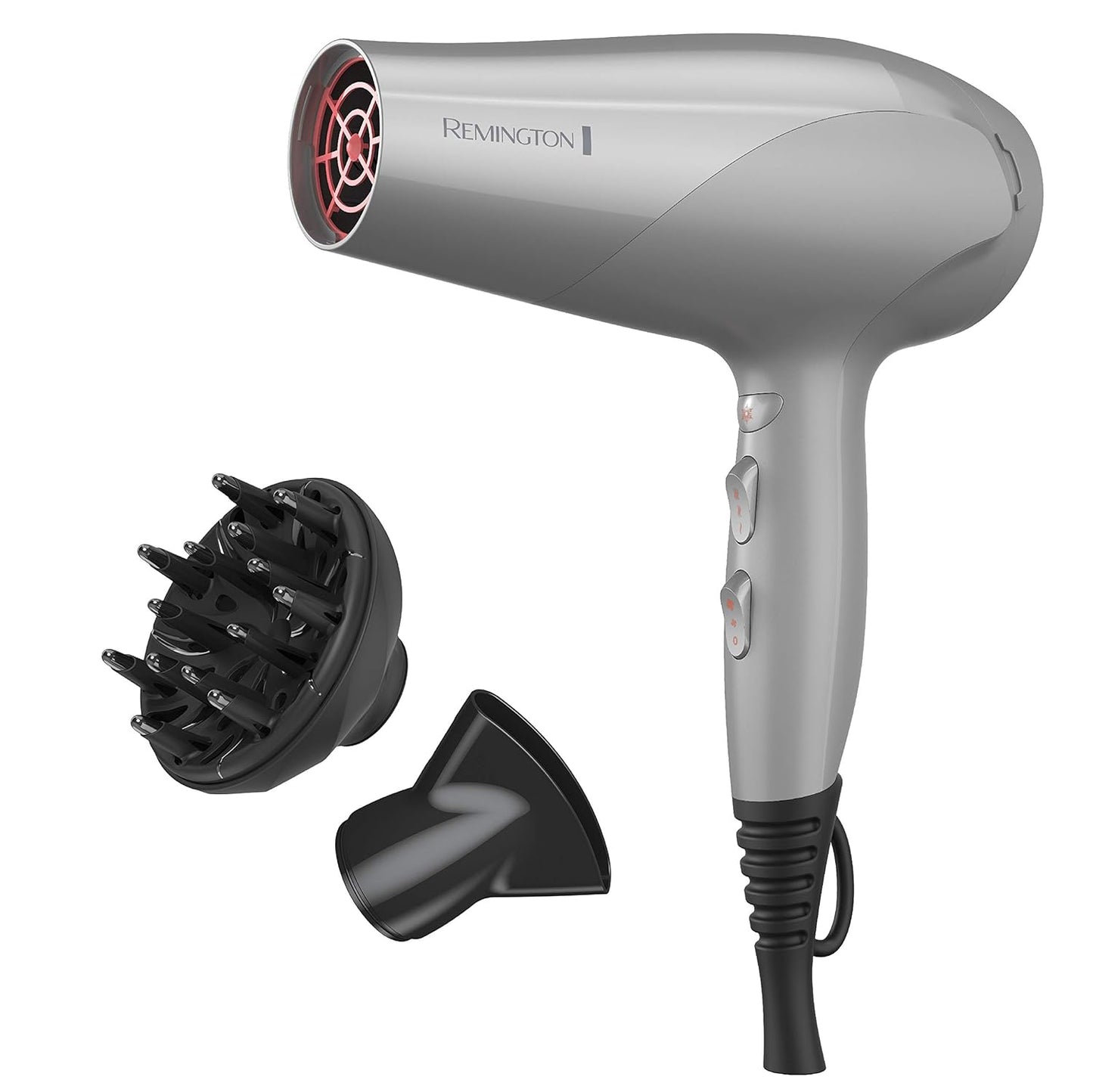 Remington Hair Dryer - Damage Protection with Ceramic Ionic Tourmaline Technology | Grey, 3-Piece Set with Diffuser & Concentrator
