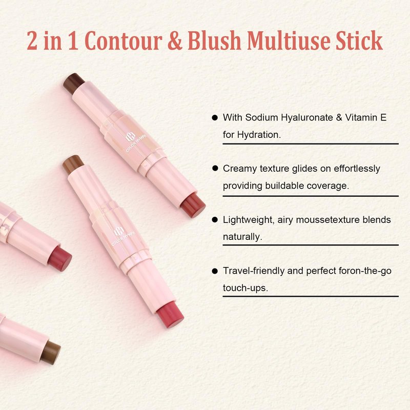 Color Nymph Blush Contour Stick, Cream Blush & Contour Matte Texture Double-end Stick Multiuse Blusher with Butter Bronzer For Cheeks Eyes Lip Vegan & Cruelty-Free - 03# Morocco Plum