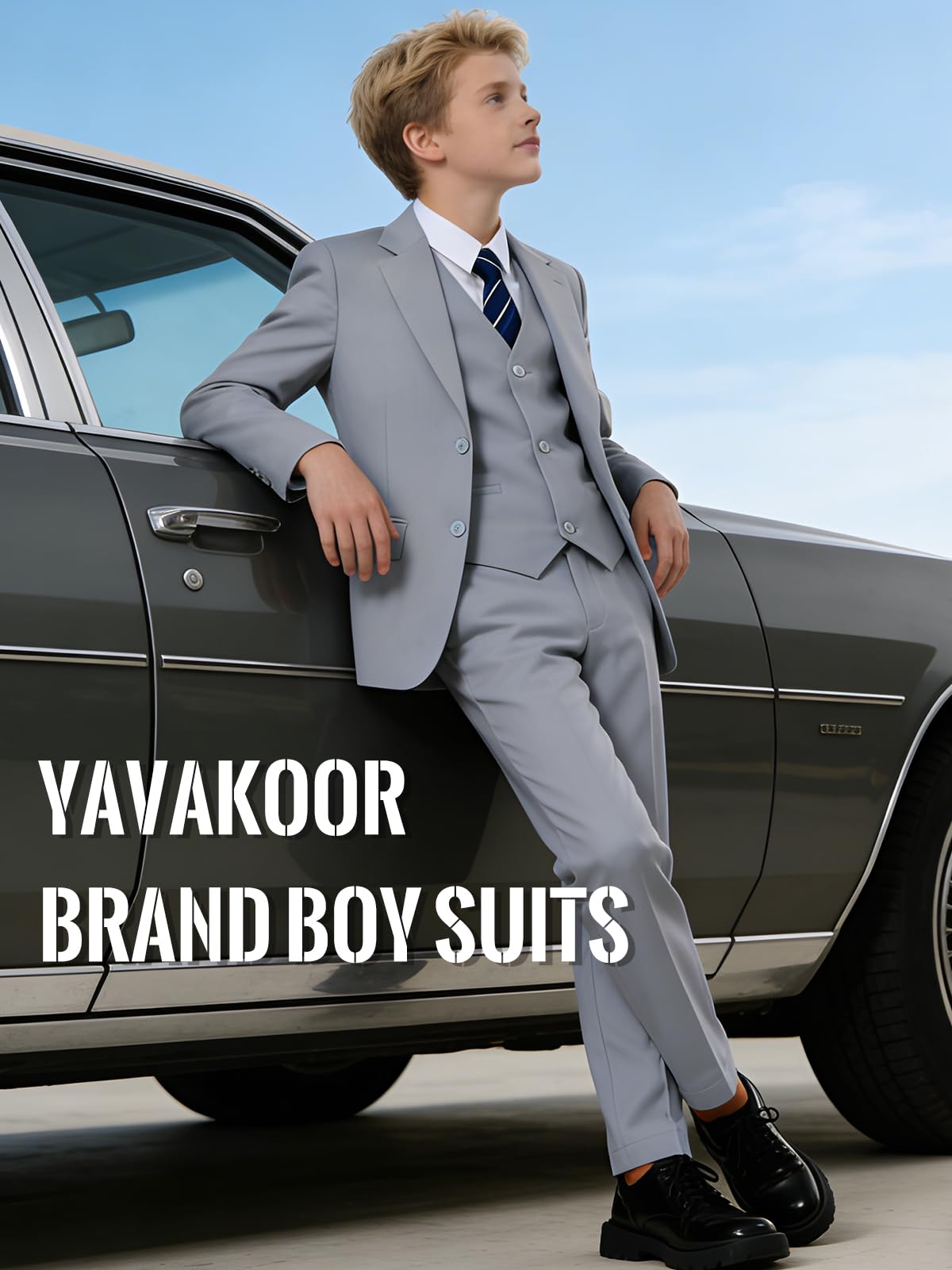 Boy Slim Fit Suit Ring Bearer Outfit with Blazer Pants Shirt and Tie Size 2