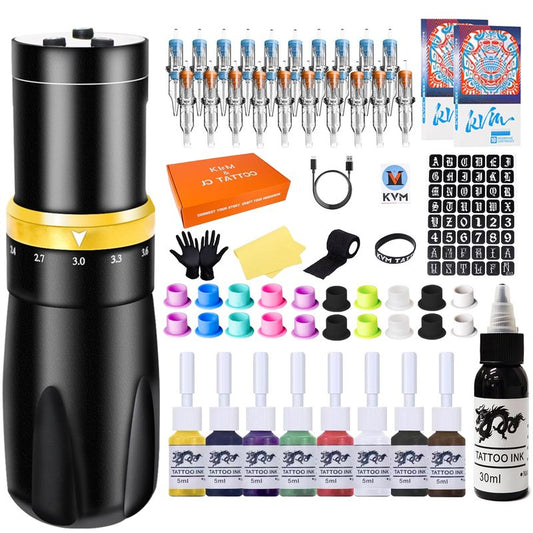 KVM Tattoo Pen Kit,Shorter Body Design,Wireless Tattoo Machine,7 Adjustable Stroke Options,Shorter Body Design,1500mAh Power Supply,Suitable for Professional Tattoo Artists and Tattoo Enthusiasts