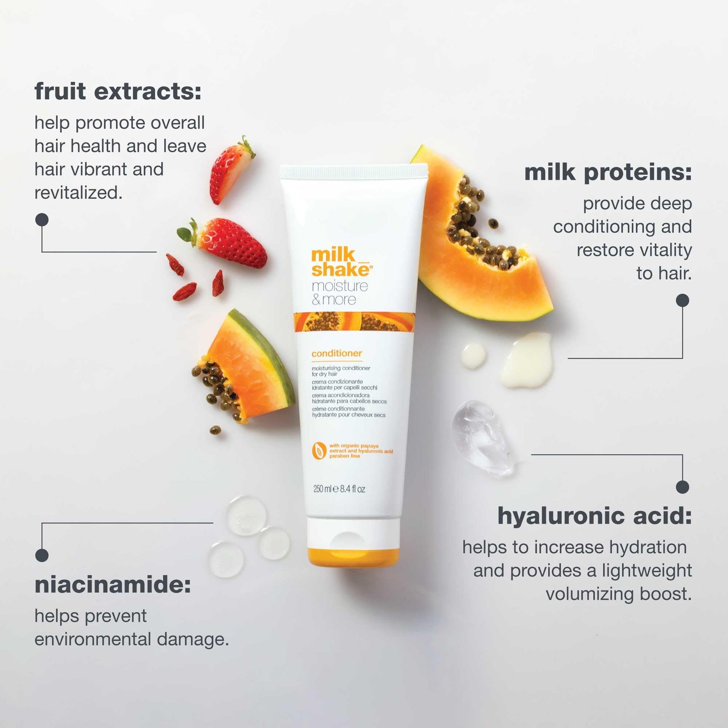 milk_shake moisture & more conditioner | creamy formula to hydrate and soften dry hair | for smoother, shinier, easy-to-manage hair | 8.1 fl oz