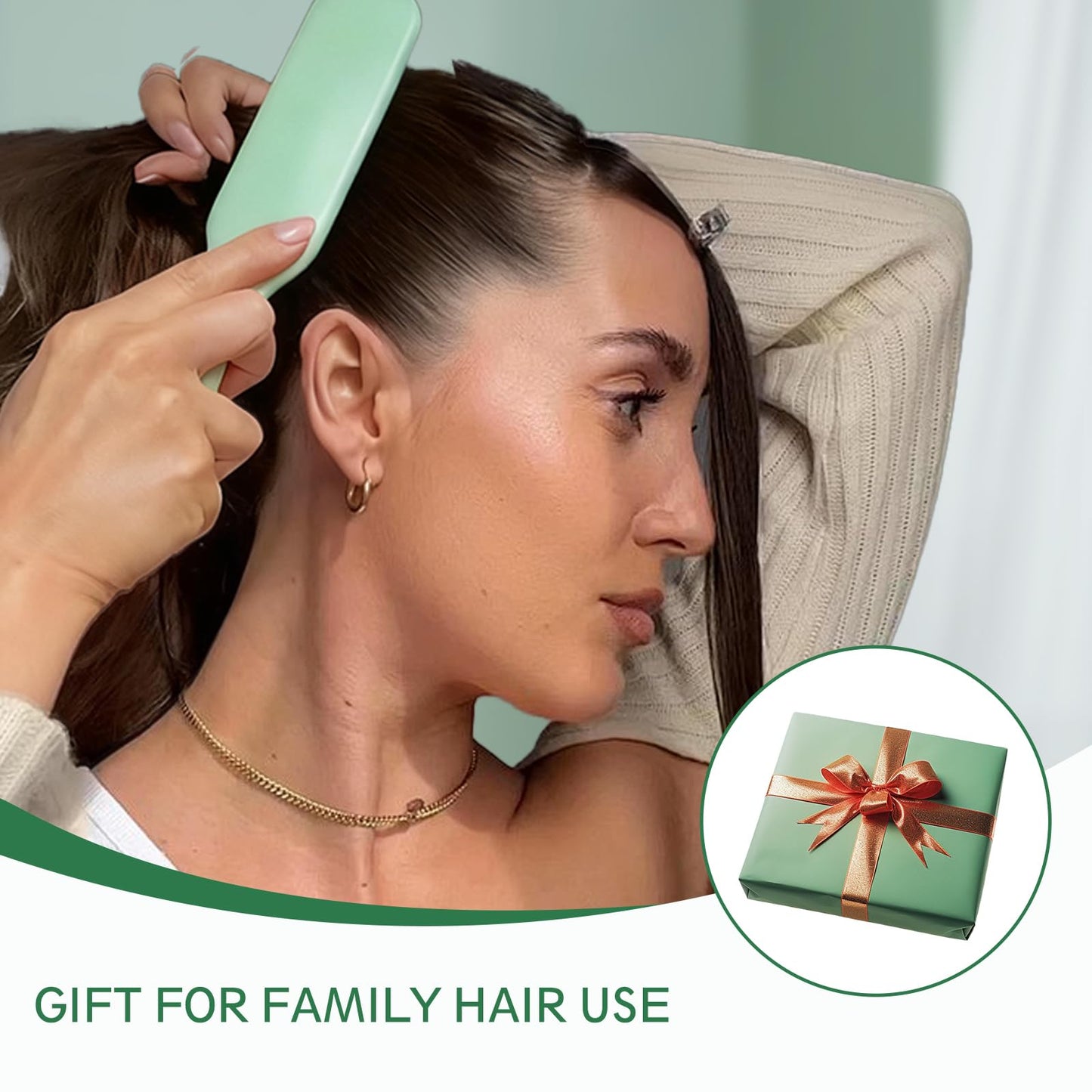 Slick Back Hair Brush, Professional Edge Control Brush, Middle Softness Boar Bristle Wooden Handle Hairbrush Smoothing Frizz & Flyaways, Natural Wood Comb for Thin and Fine Hair (Green)