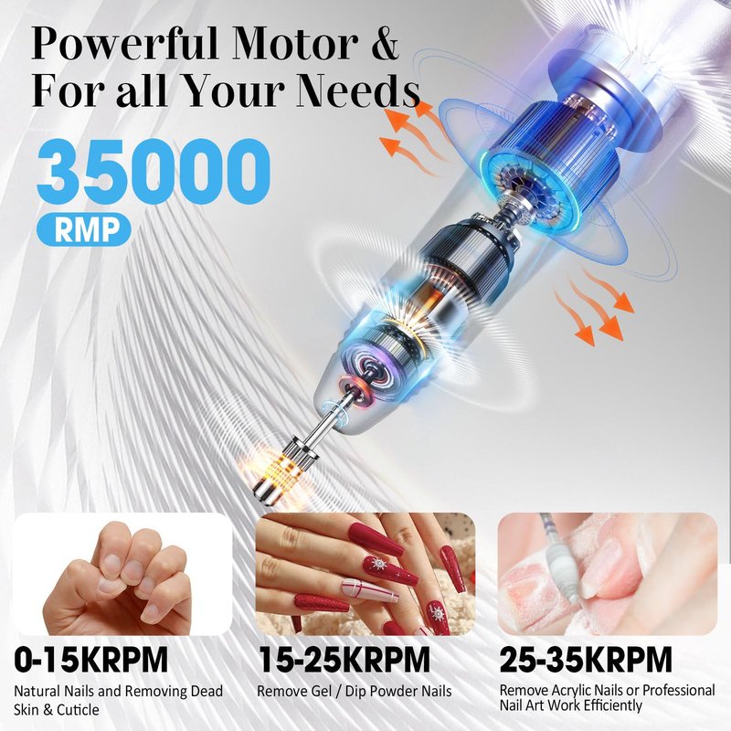 LIERKISS Professional Nail Drill 35000RPM Drill Nail Electric Nail File Dril Nails with 100pcs Sanding Bands and Nail Drill Bits for Acrylic, Gel Nail Manicure & Pedicure