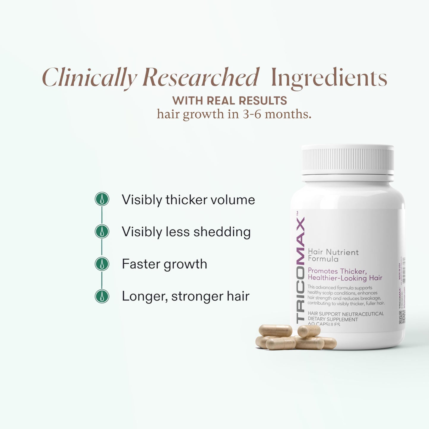Hair Growth Supplement -Supports Thicker, Fuller Hair & Reduced Shedding – Clinically Studied Ingredients – Biotin, Saw Palmetto, Amino Acids, & Vitamins – 2 Capsules Daily (60 Capsules)