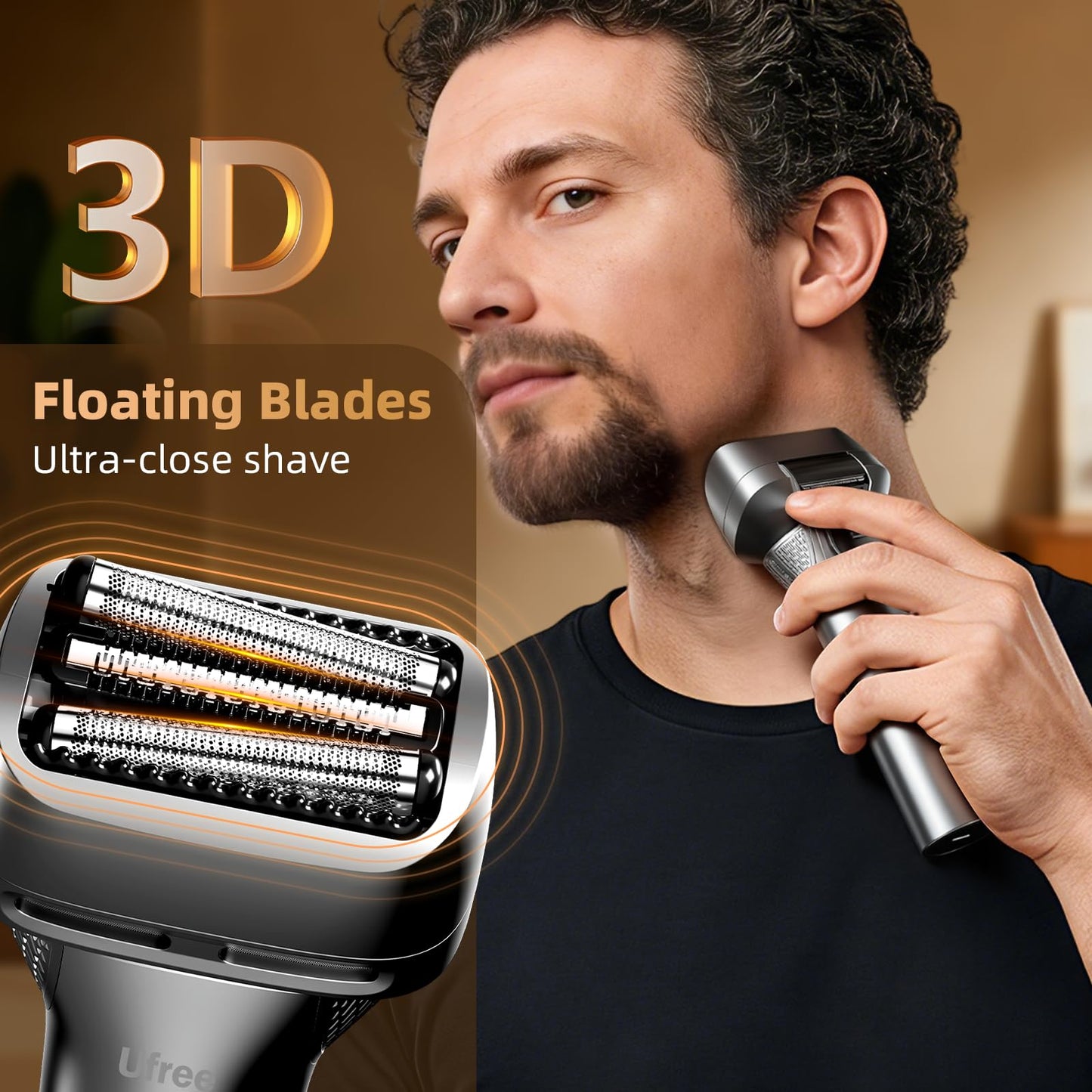 Ufree Electric Razor for Men, Foil Shaver with 2 Foil Heads, IPX7 Waterproof Electric Shaver, Wet Dry Cordless Razor, Chargeable&Portable Shavers for Men, Silver