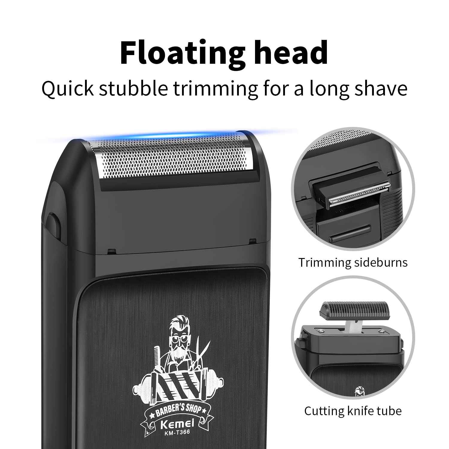 KEMEI KM-T366 Electric Foil Shaver for Men, Cordless Beard Trimmer with Pop-up Trimmer, Rechargeable Mens Razors for Shaving & Bald Head