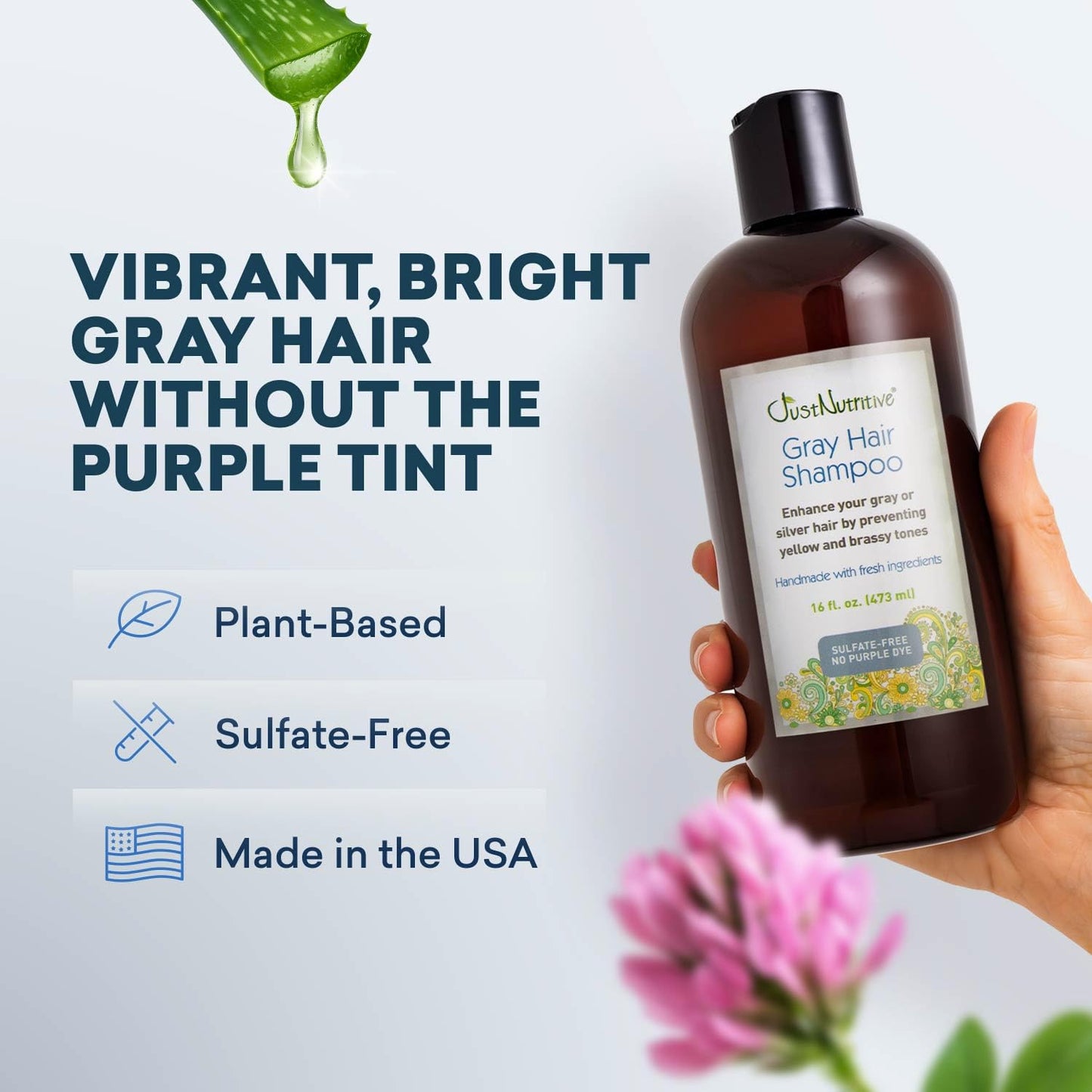 Gray Hair Shampoo - Natural Treatment for Gray Hair | 16 Oz Just Nutritive Formula