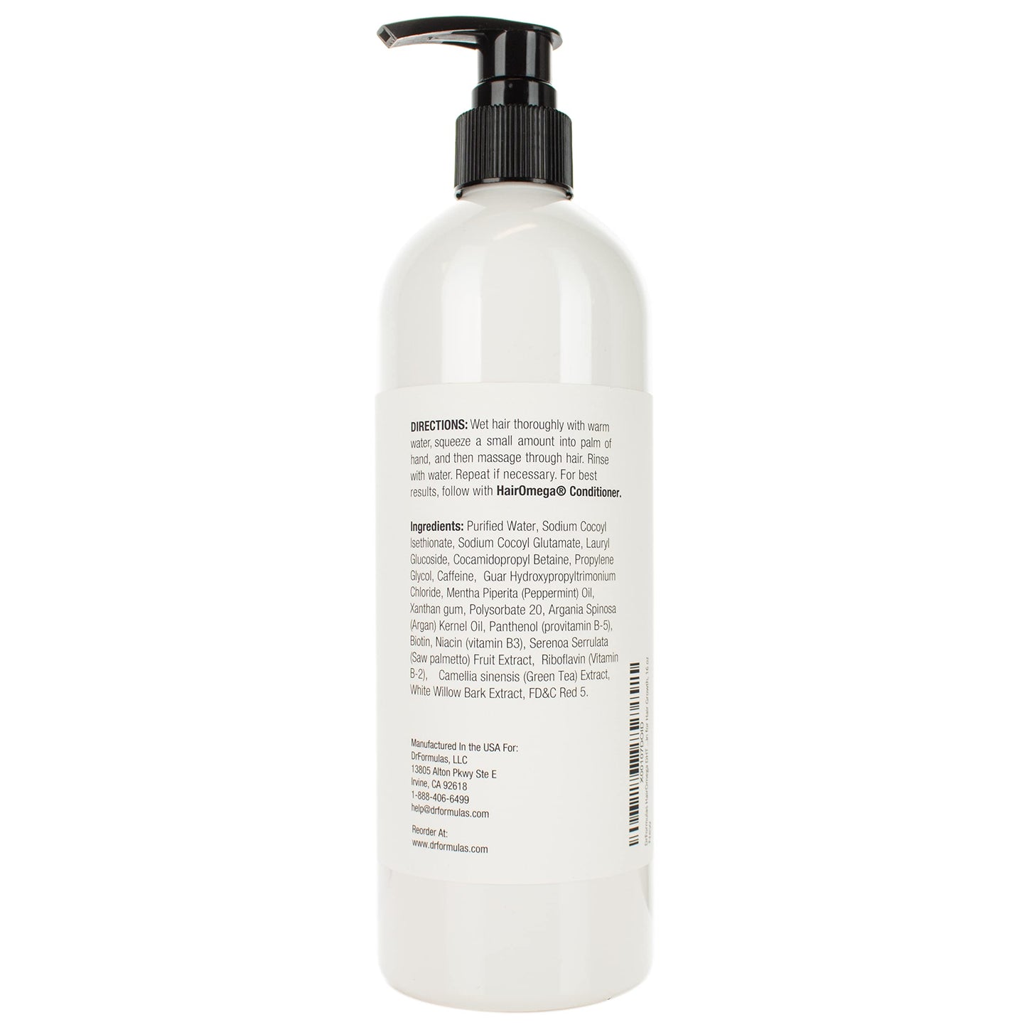 DrFormulas HairOmega DHT Blocker Shampoo Sulfate Free Shampoo - with Argan Oil, Peppermint Oil, Caffeine, Biotin for Hair Growth, 16 oz