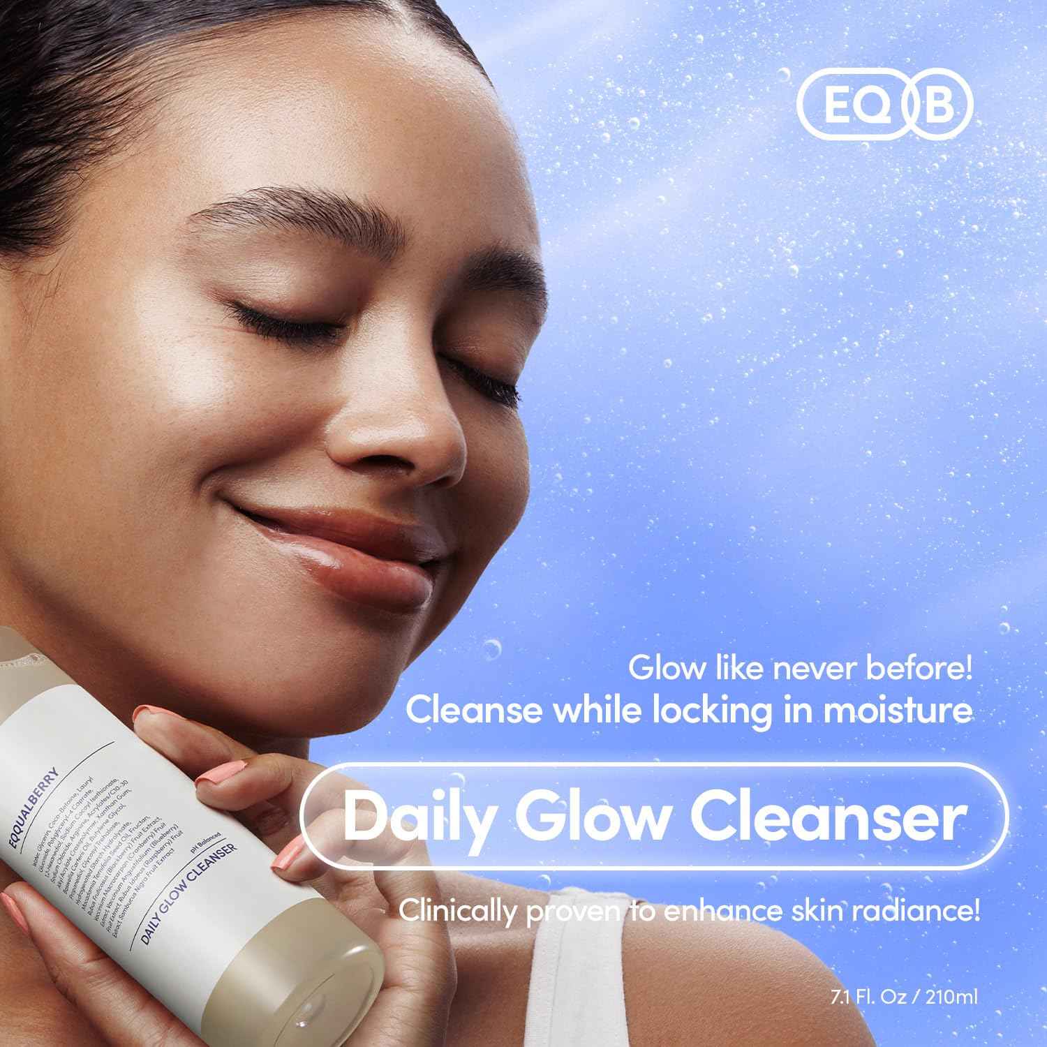 EQQUALBERRY pH Balanced Daily Glow Gel Cleanser 7.1 fl oz. 210ml Moisturizing finish, Gentle Gel Cleaning, Korean Skincare EWG Green