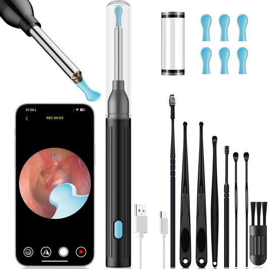 Ear Wax Removal - Earwax Remover Tool with 8 Pcs Ear Set, Ear Cleaner with 2400P HD Camera with 6 LED Lights, Built-in WiFi,Ear Cleaning Kit for iOS and Android