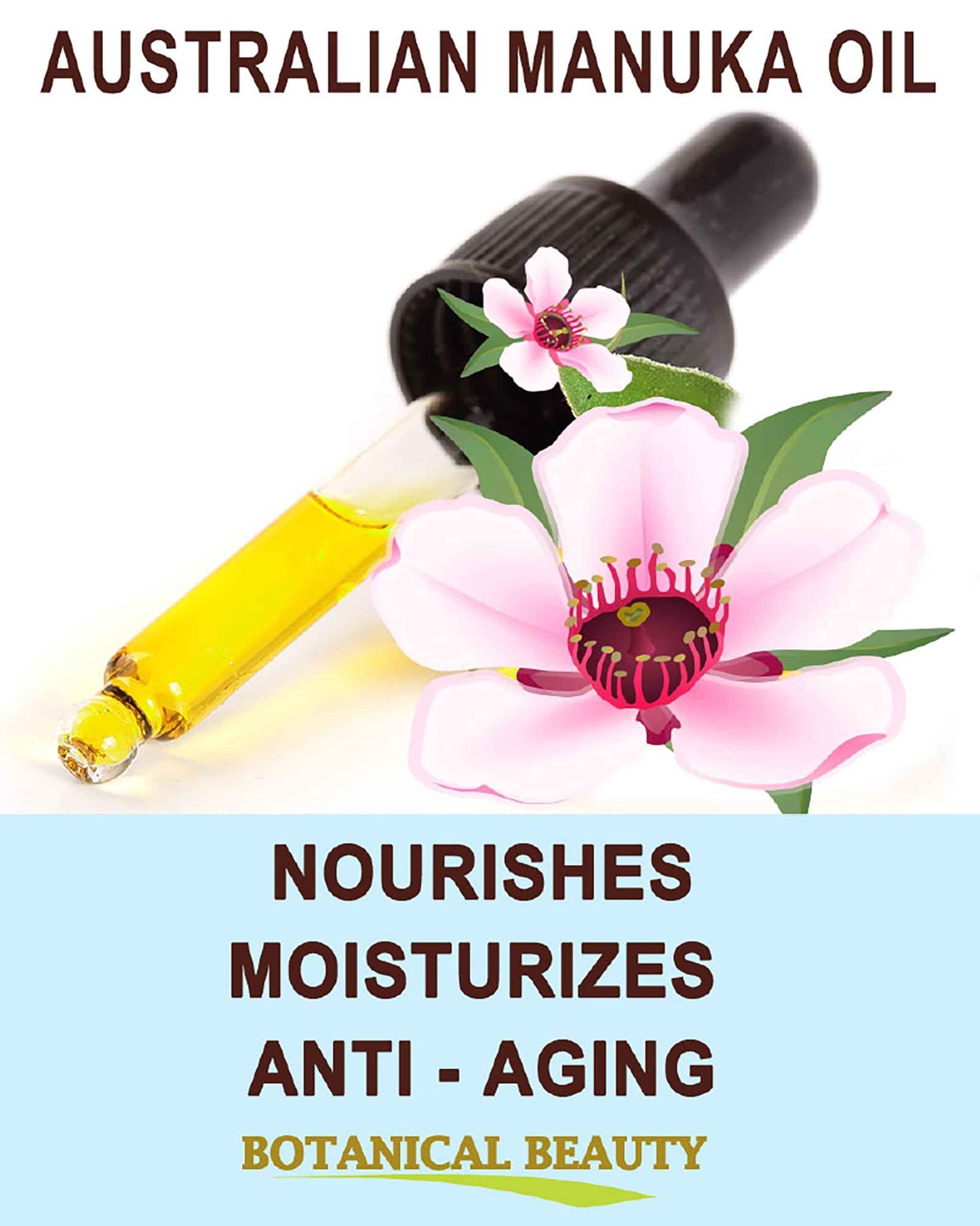 Botanical Beauty MANUKA OIL WILD GROWTH RAW 100% Natural VIRGIN UNREFINED Cold Pressed Carrier Oil. for Skin, Face, Hair, Lip and Nail Care Anti-Aging 0.5 Fl Oz - 15 ml