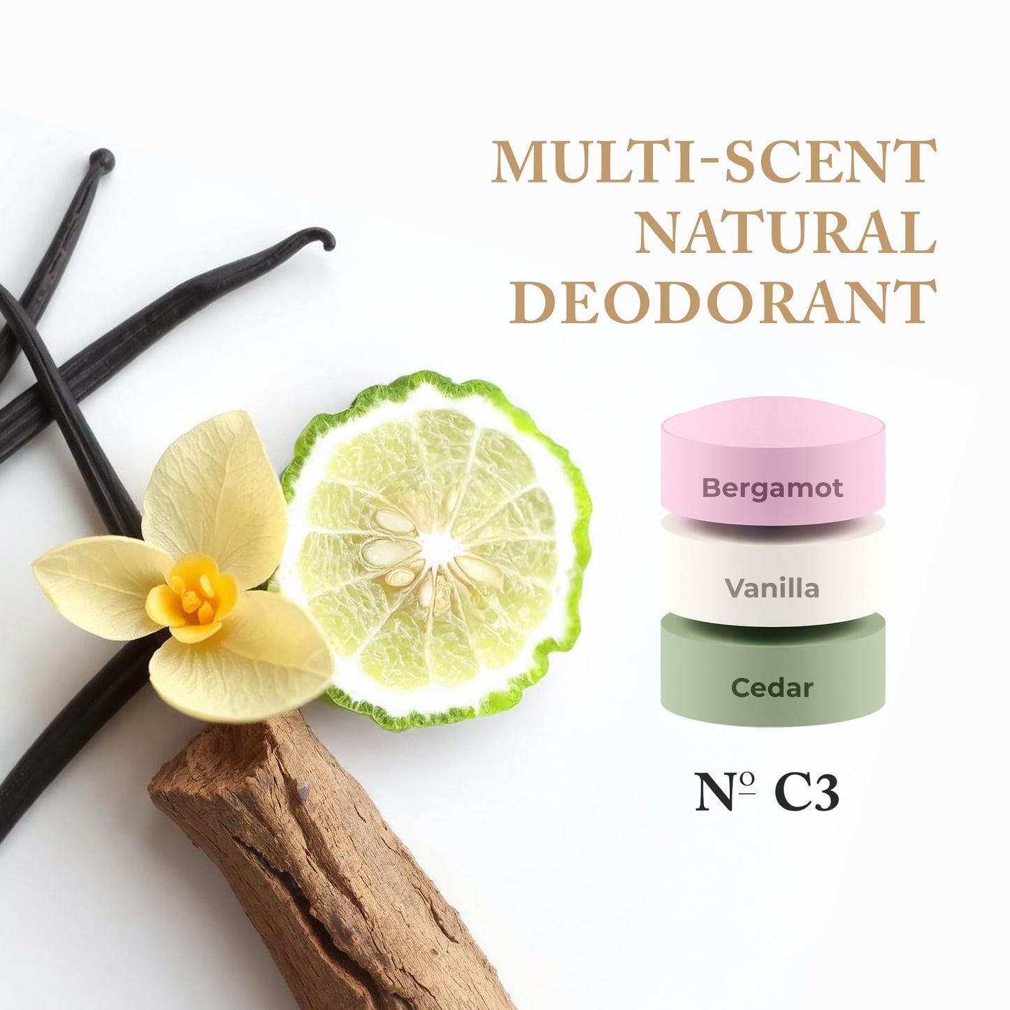 Nevo Multi Scent Deodorant Stick With Layers | Aluminum Free Deodorant for Women & Men | All Natural, Organic, Vegan, Non Toxic | Coconut Oil & Shea Butter | Nº C3 Bergamot - Vanilla - Cedar 2.65 oz