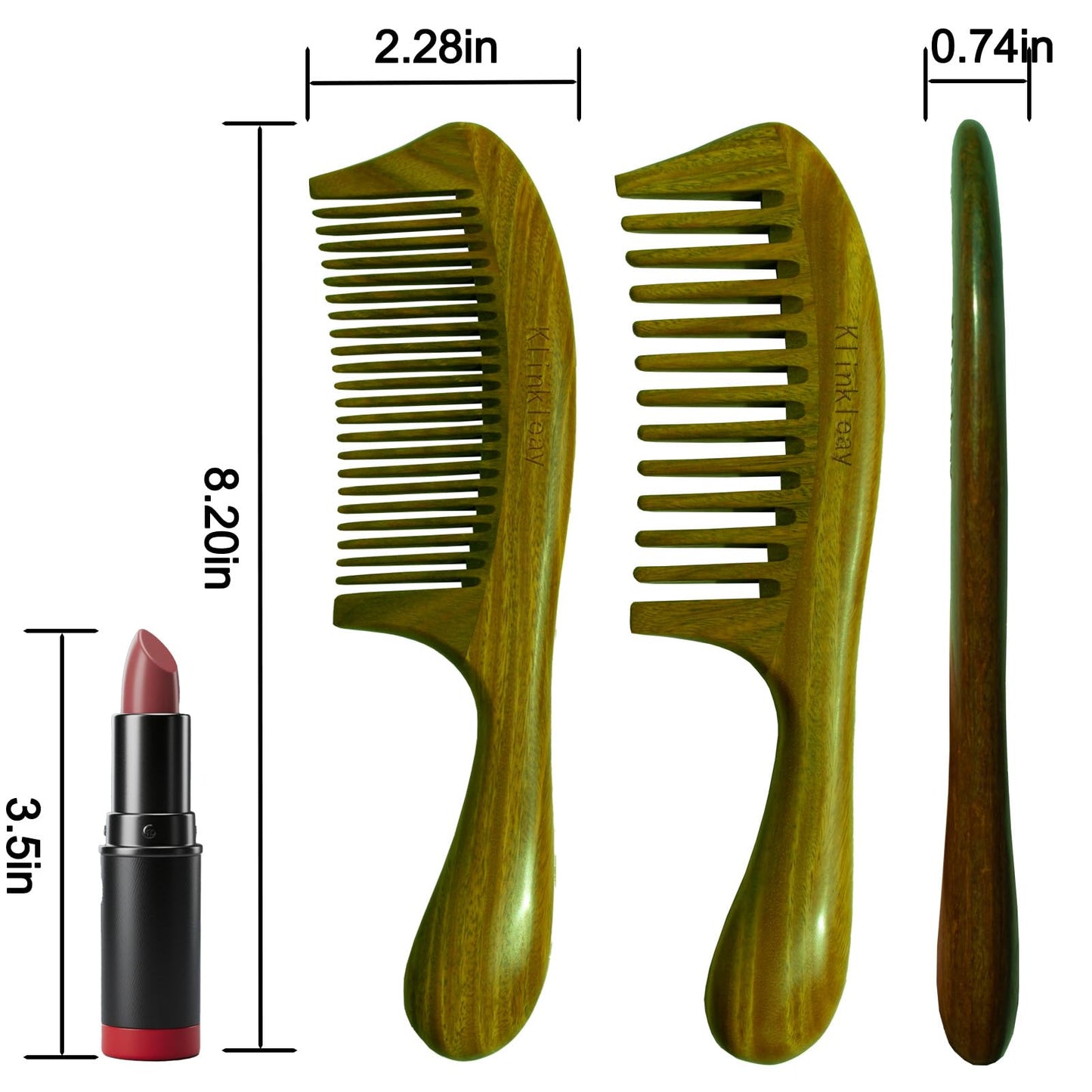Klinkleay Sandalwood Hair Combs Set: Handmade Wooden Wide & Fine Tooth Comb for Women, Thick-Handle Anti-Static Detangling Comb for Curly/Straight Hair (Gift Box)