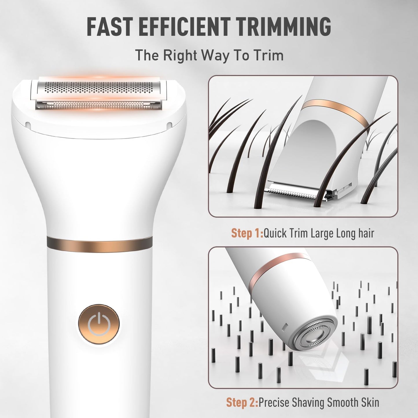 Crolanli Bikini Trimmer for Women, 3-in-1 Electric Razor, IPX7 Waterproof Ceramic Blades, Wet & Dry Use, LED Display, Painless Shaver for Bikini, Face, Underarms, Legs, Home Travel (White)