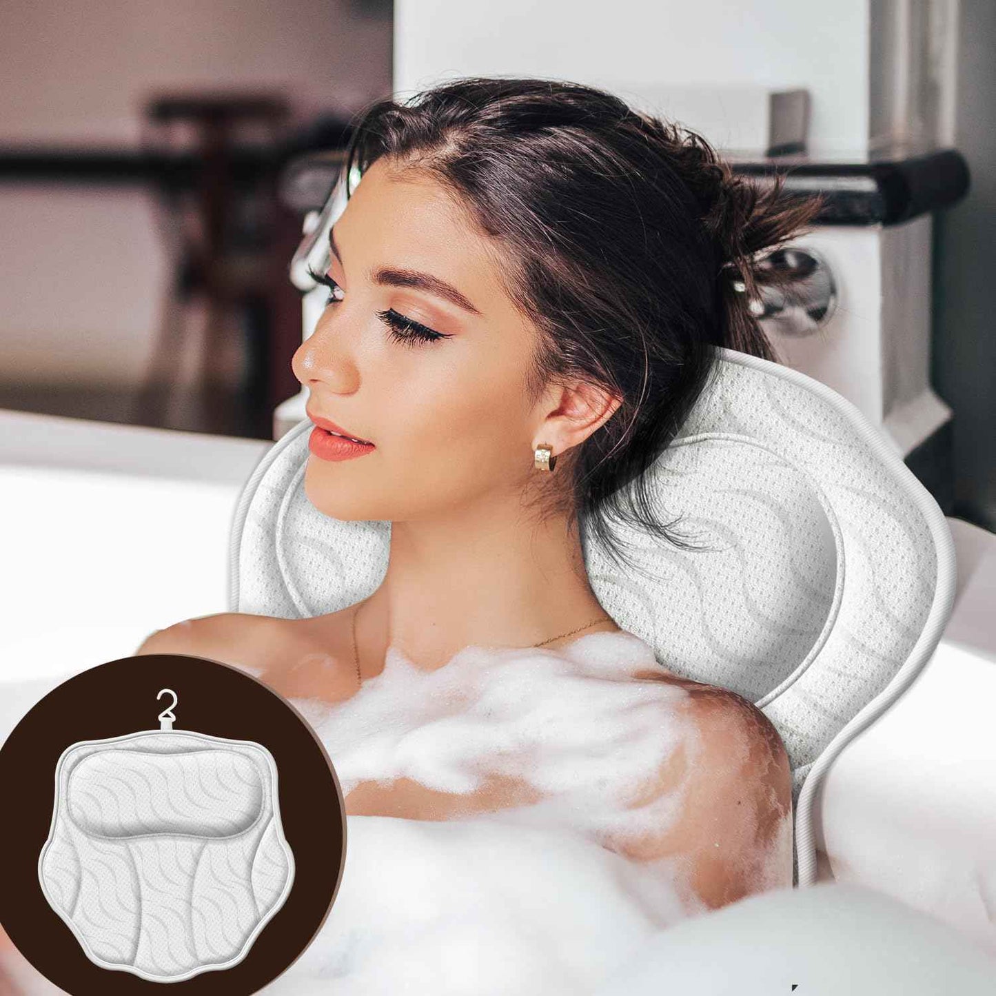 HORIGAY Bath Pillow Luxury Bathtub Pillow - Bath Pillows for Tub Neck and Back Support, Ergonomic Tub Pillow for Bath with 6 Powerful Suction Cups, Fits All Bathtub Portable Bath Accessories - White