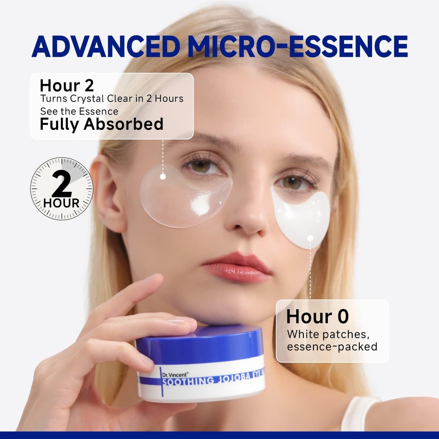 Dr Vincent Peptide Jojoba Under Eye Patches, Collagen Eye Mask Instant Reduces Dark Circles and Puffiness, 60 Firming Undereye Hydrating & Cooling for Bags Treatment, Wrinkles, Vegan, No Fragrance