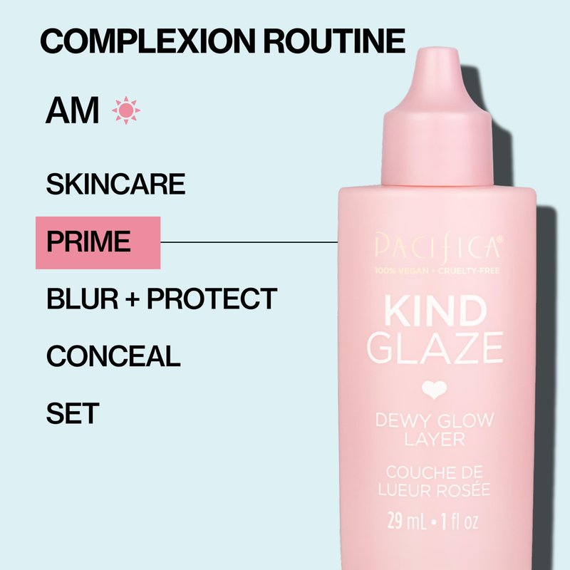 Pacifica Makeup Primer – Kind Glaze Dewy Glow Layer, Hydrating Primer with Vegan Collagen, Squalane & Ceramides for Soft-Focus Radiance, Vegan & Cruelty-Free, 1 fl oz