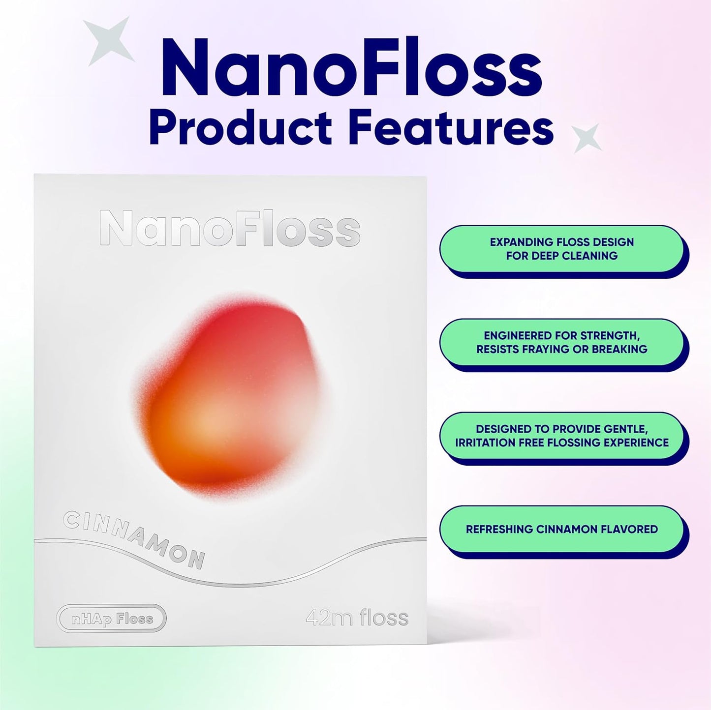 NanoFloss Threader - Vegan Dental Floss with Nano Hydroxyapatite for Enamel Care | Kid-Friendly, Cinnamon Flavor, 42M