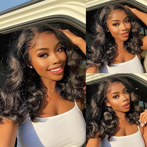 Oriole Body Wave Bob Wig Human Hair 13x6 HD Lace Front Wigs Human Hair Pre Plucked 210% Density Glueless Wig Bob Wigs for Black Women Natural Black 10 Inch