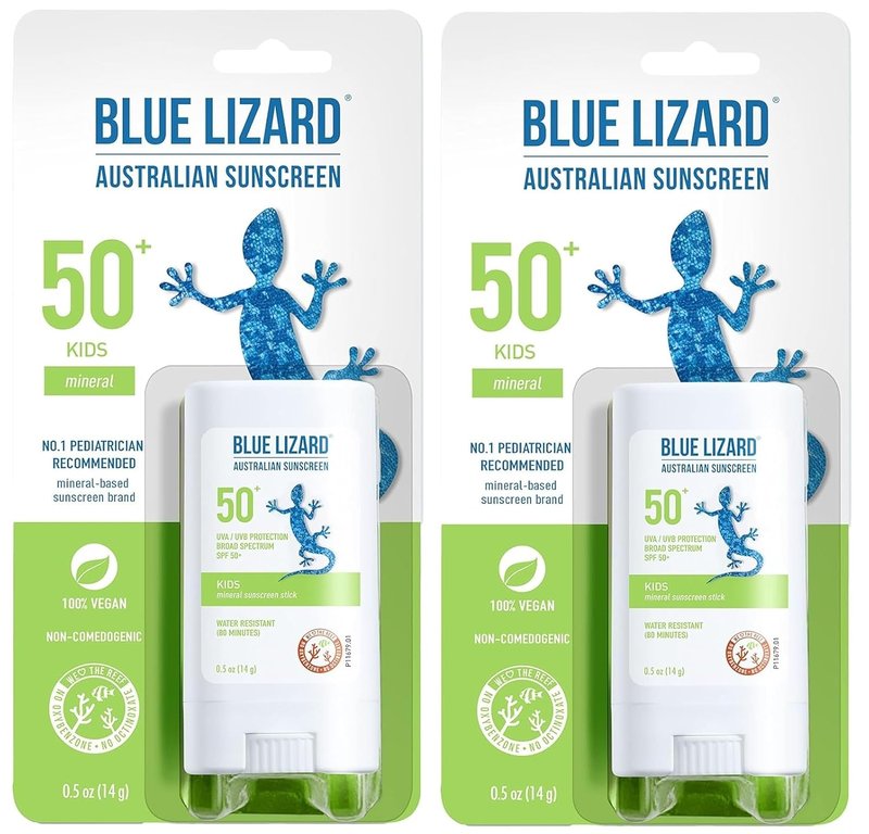 Blue Lizard Mineral Sunscreen Stick - SPF 50+ Zinc Oxide | Water Resistant, Fragrance Free, Kids, 0.5 oz (Pack of 2)