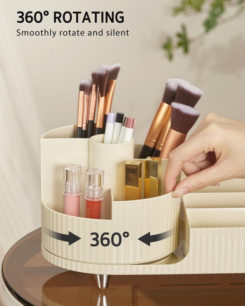 Syntus Makeup Organizer Countertop, Rotating Makeup Brush Holder Large Capacity Cosmetic Display Cases, Spinning Storage Holder for Vanity, Desk, Skincare, Perfume Organization