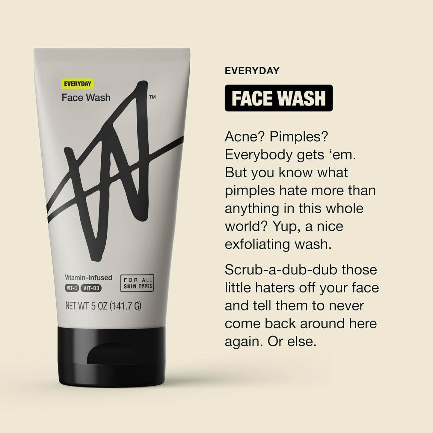 Everyday Men's Face Wash - Exfoliating Cleanser for All Skin Types | Unscented, 5 fl oz