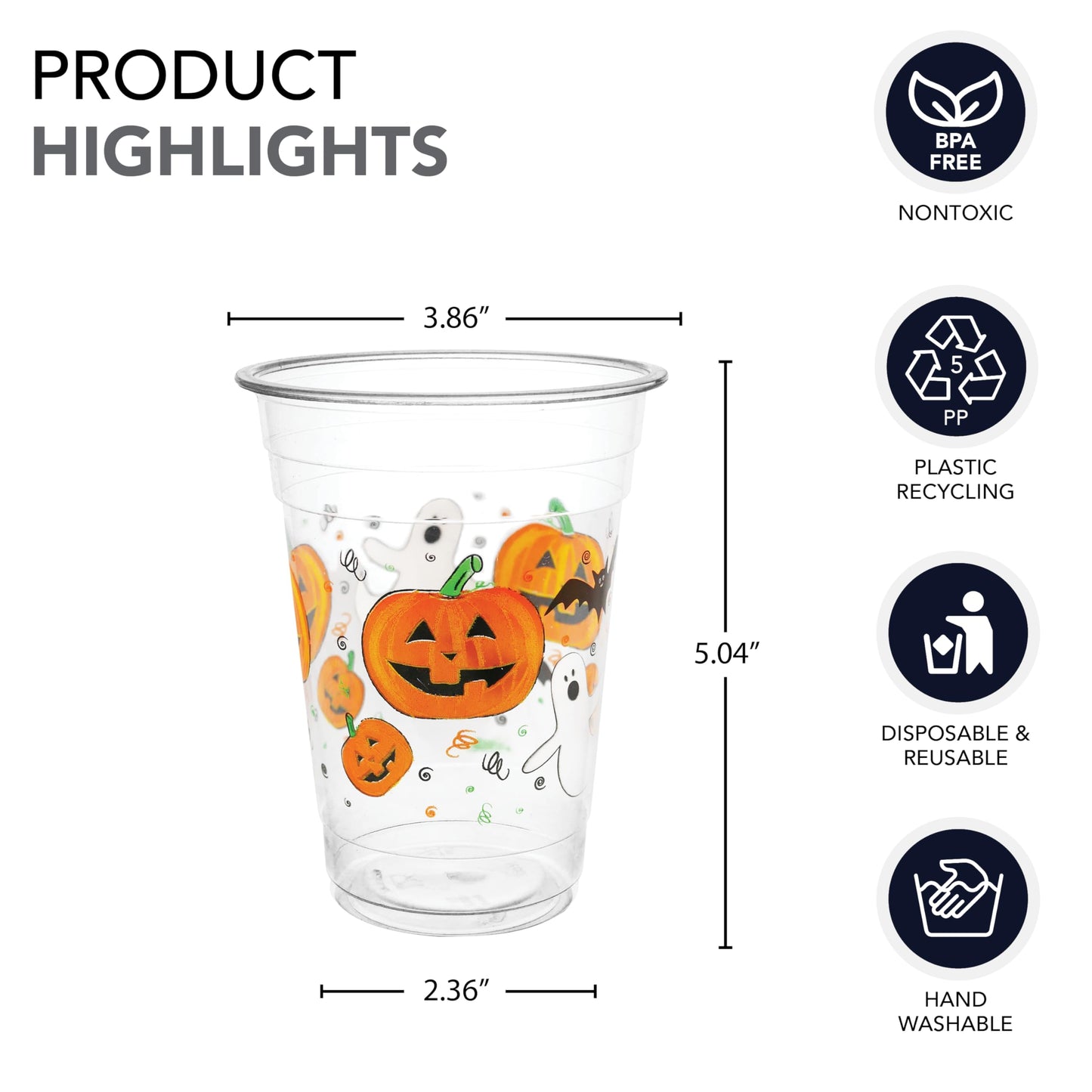 Party Essentials Soft Plastic Cup, 12-Ounce Capacity, Halloween Printing (Pack of 20)