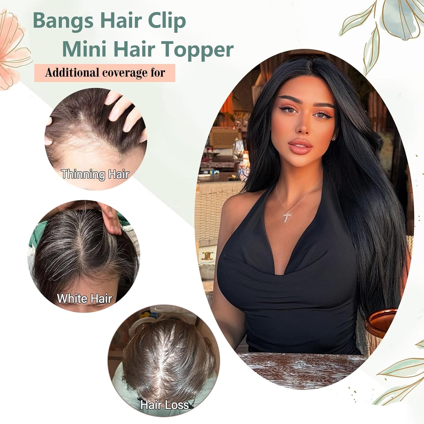 Black Hair Toppers for Women - Real Human Hair 3D Design | No Bangs, 10 Inch for Thinning Hair