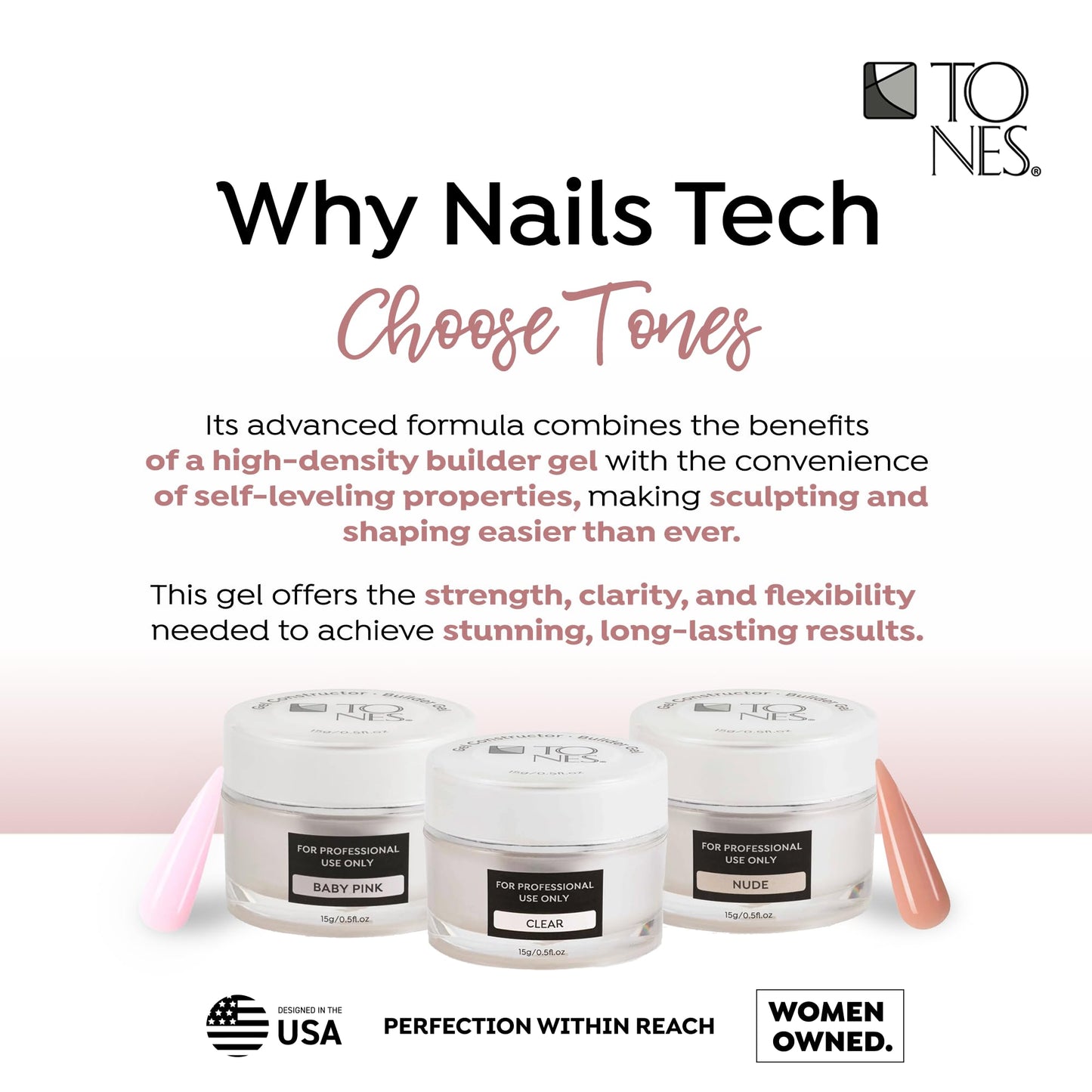 TONES Premium Self Leveling Nail Builder and Extension Gel for Professional Design - Salon-Quality LED and UV Building Gel - (0.5 Fl Oz, Ballerina)