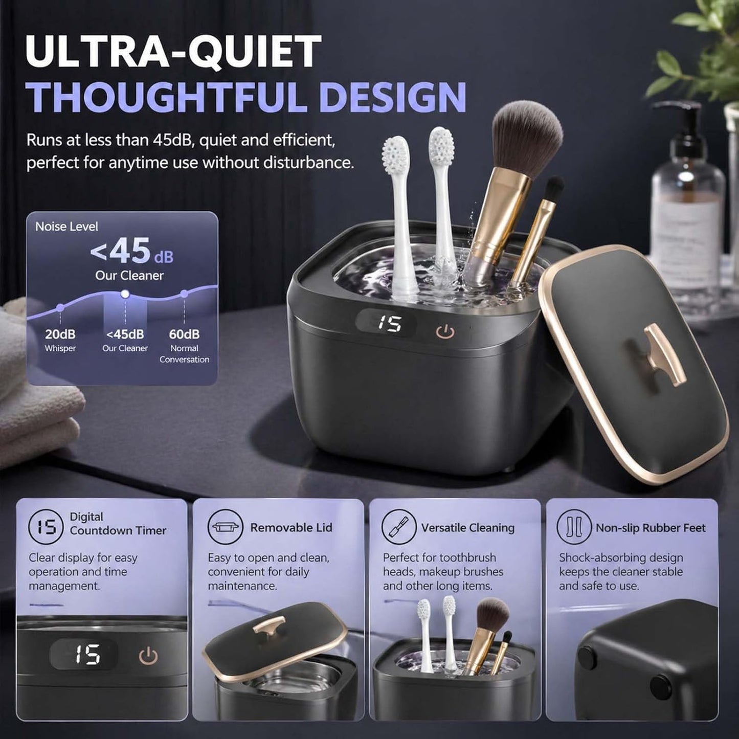 Ultrasonic Retainer Cleaner - 48kHz Dental Cleaner for Aligners, Mouth Guards & Jewelry | 250ml Pod, 3 Cleaning Modes