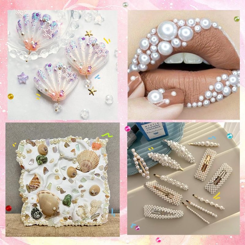2064 Pcs Pearls for Crafts, Self Adhesive Pearl Stickers 4 Colors 12 Sheets Hair Pearl Stick On for Craft Making