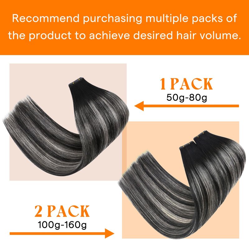 Sunny Hair 70G Seamless Genius Sew in Hair Extensions Hand Tied Weft Salt and Pepper Hair Extensions Natural Black Ombre Silver Grey Long Silky Straight All-Day Wear 20 Inch