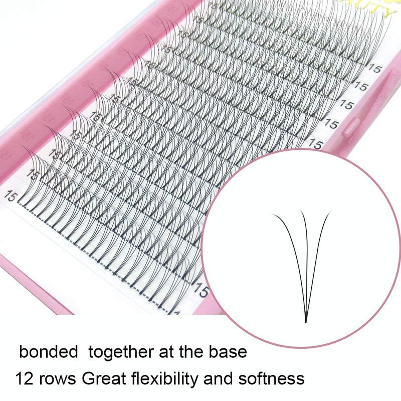 Premade Fans Eyelash Extensions 3D-C-0.10-14 Short Stem Premade Volume Eyelash Extensions 9 to 20 mm Pre made Lash Fans 3D 5D 7D Volume Lash Extensions .07 .10 C D Curl(3D-C-0.10,14mm)