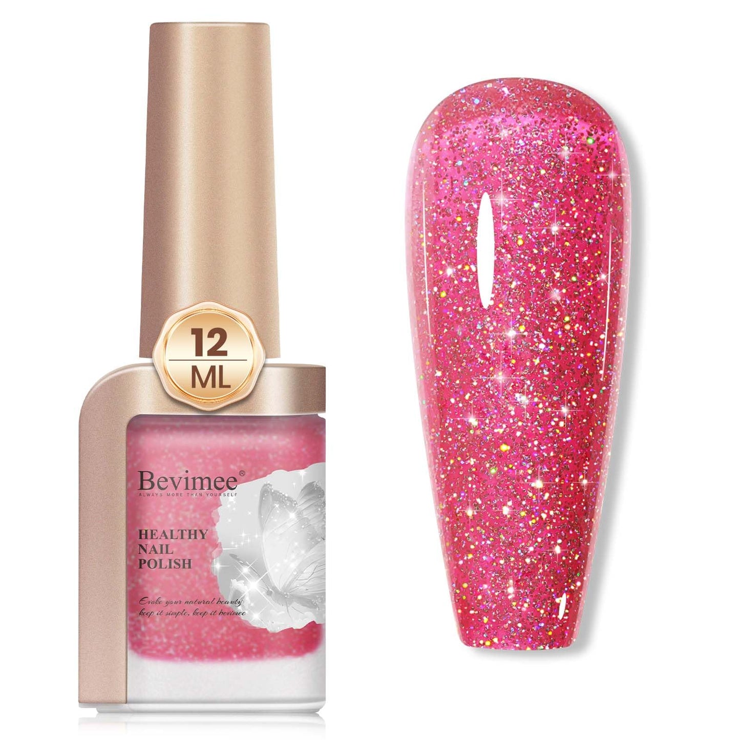 Bevimee Glitter Nail Polish 12ML Quick Dry Shimmer Holographic Long Lasting Nails Iridescent Fingernail Polish Reflective Nail Lacquer Sparkle Color for Beginner-1PC