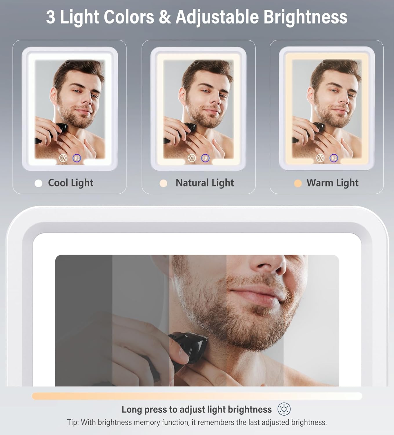 Heated Shower Mirror - Fogless Lighted Shaving Mirror with 360° Adjustable Design | Rechargeable, White