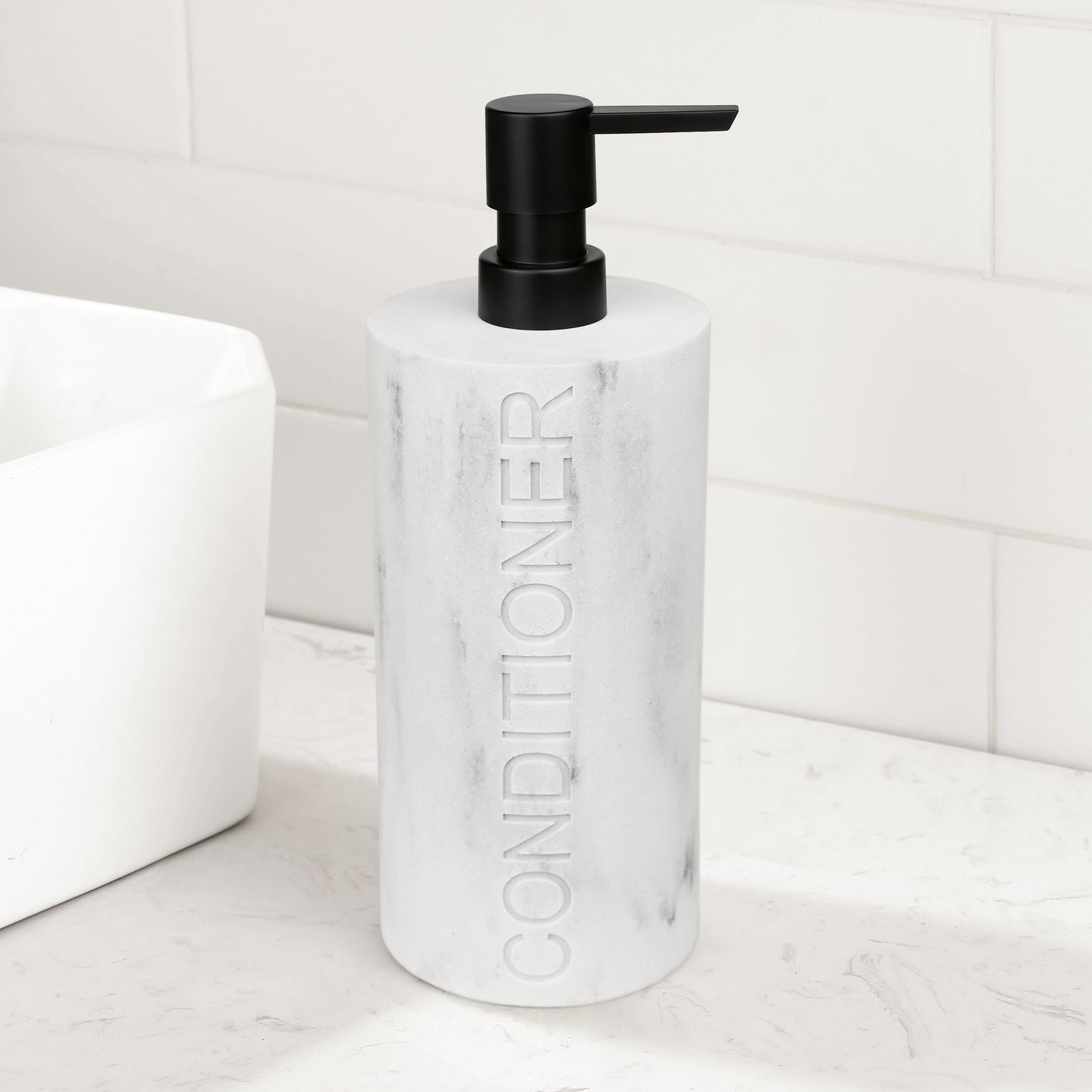 Indecor Home Conditioner Dispenser Luxurious Refillable Pump Bottle with Embossed Text, Durable Construction for Bathroom and Kitchen