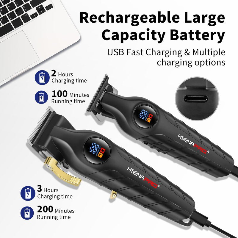 HIENA PRO Professional Hair Clipper Set & Trimmer Kit for Men, Rechargeable Cordless Barber Clippers for Hair Cutting, Haircut Clippers for Men