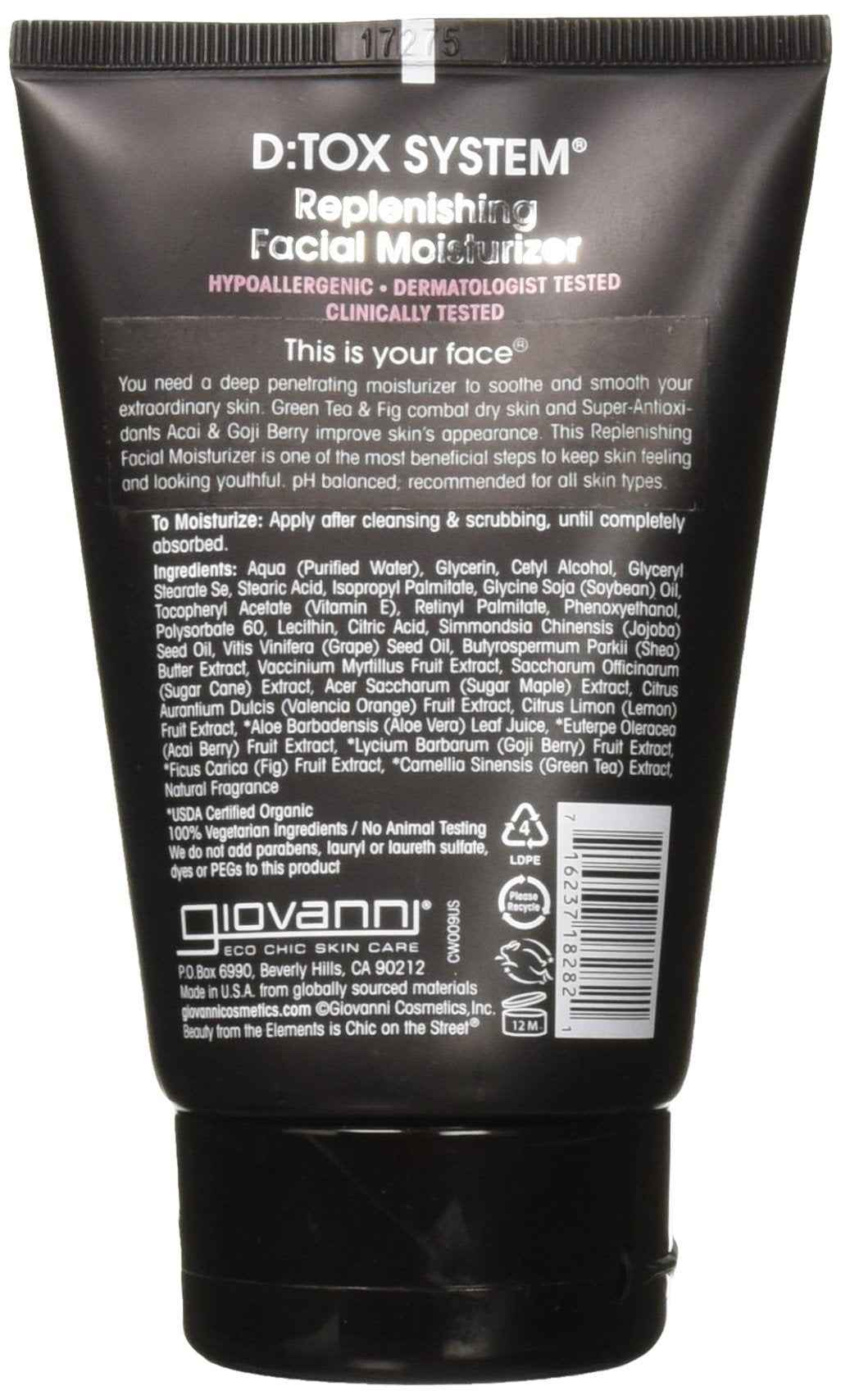 GIOVANNI D:tox System Replenishing Facial Moisturize - Face Moisturizer, Contains Super Antioxidants Acai & Goji Berry, Helps to Prevent Dryness, Hydrating for Healthier, Dermatologist Tested - 4 oz