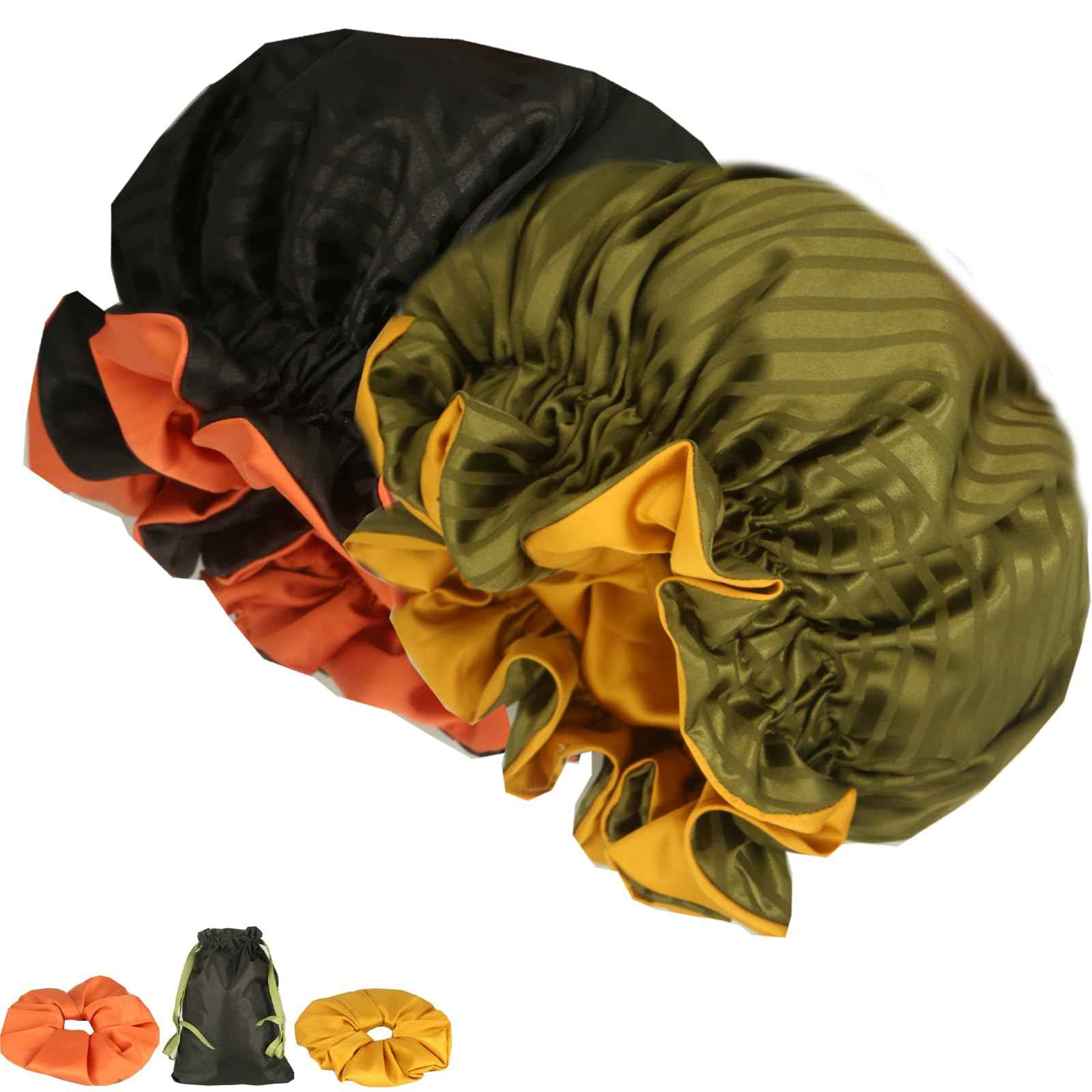 Satin bonnet 2PCS silk hair bonnet cap for women Adjustable sleep cap double-layer Washable