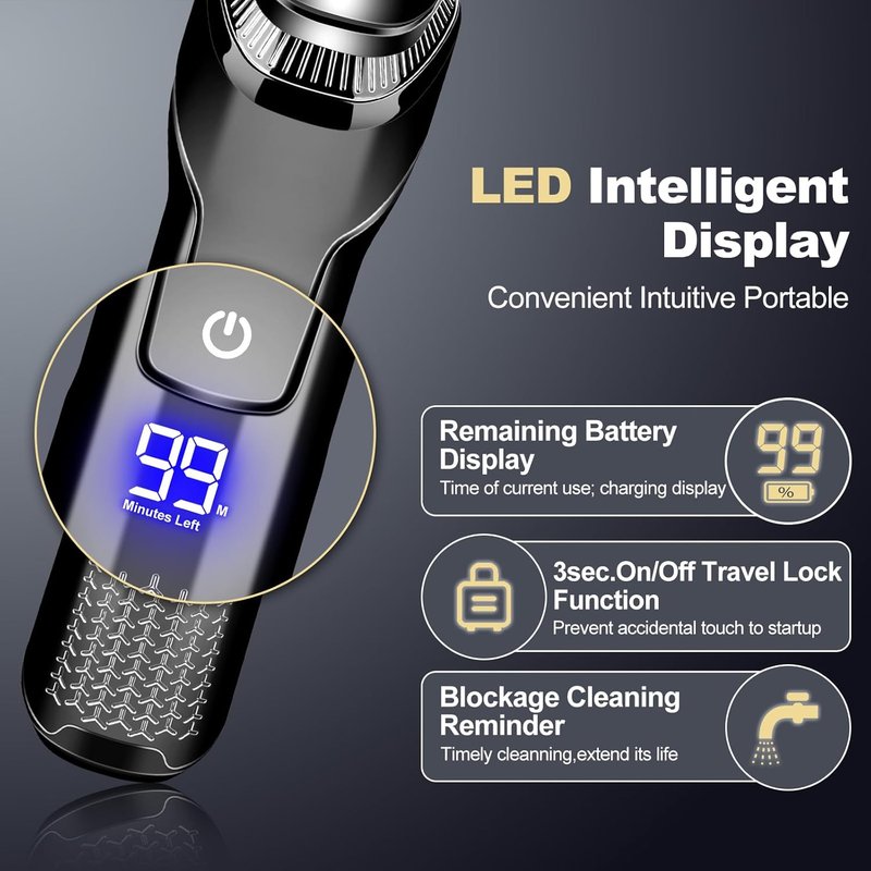 Electric Razor for Men - Waterproof Rotary Shaver with LED Display | Rechargeable Cordless Design