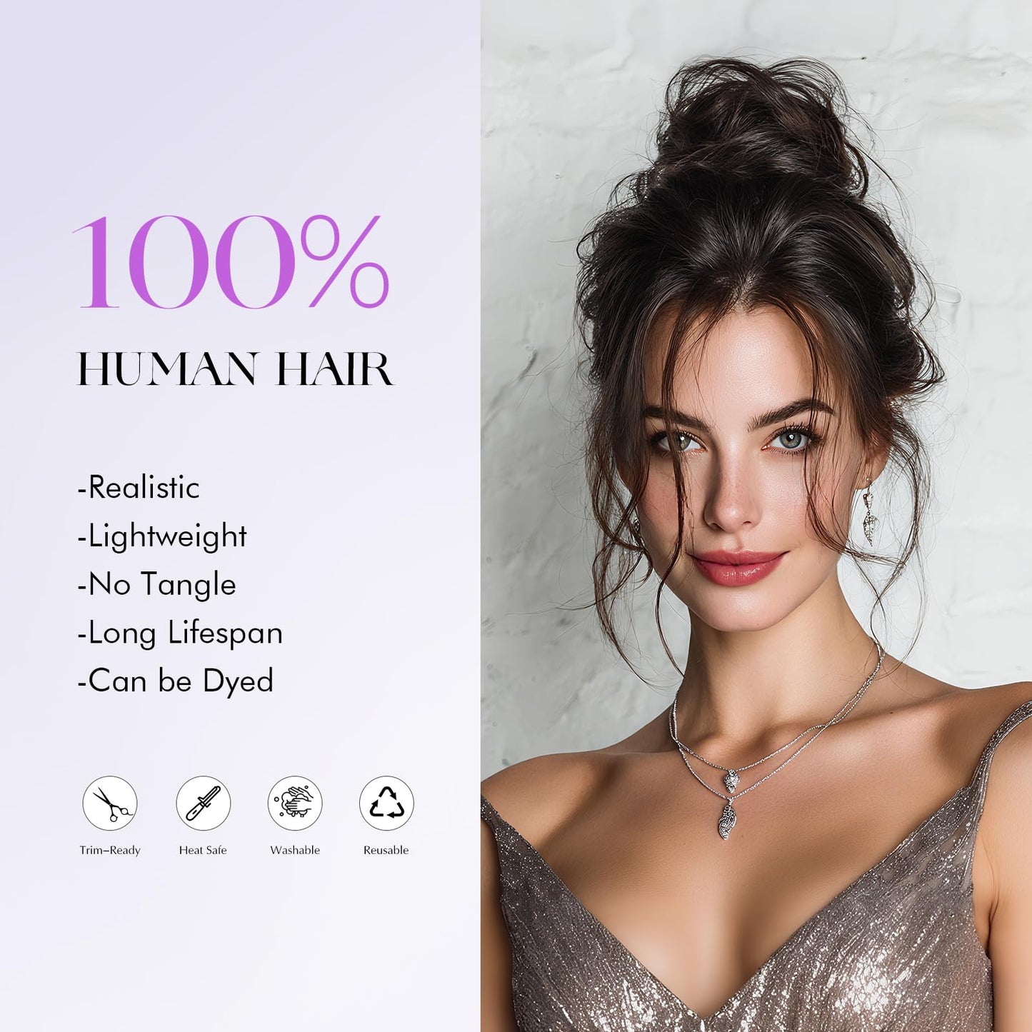 SOFEIYAN Human Hair Bun 100% Real Human Hair 16g Messy Bun Natural Tousled Stretchy Fluffy Donut Updo Elegant Chignon with Elastic Rubber Band Fake Bun Hair Piece for Women - Brown Mixed Light Blonde