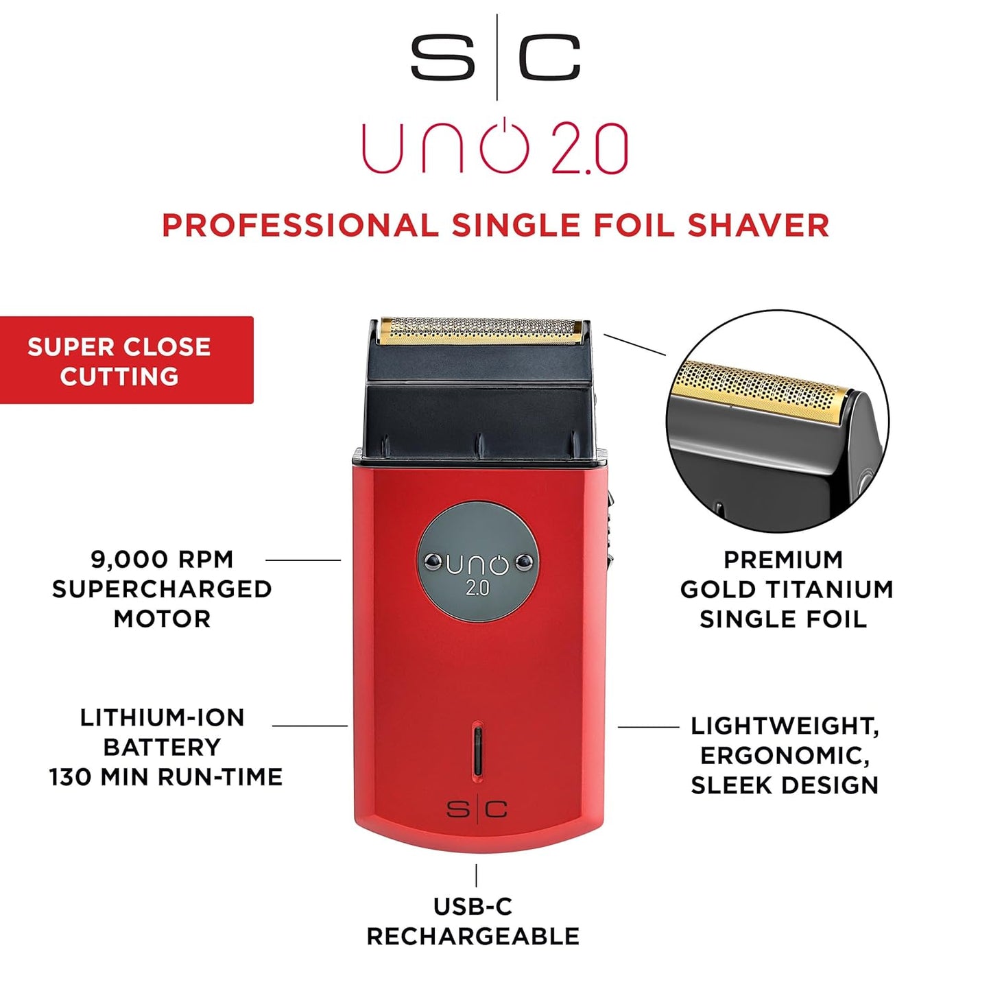 StyleCraft Uno Cordless Foil Shaver - Portable Mini Size with Gold Titanium Head & Turbocharged Motor