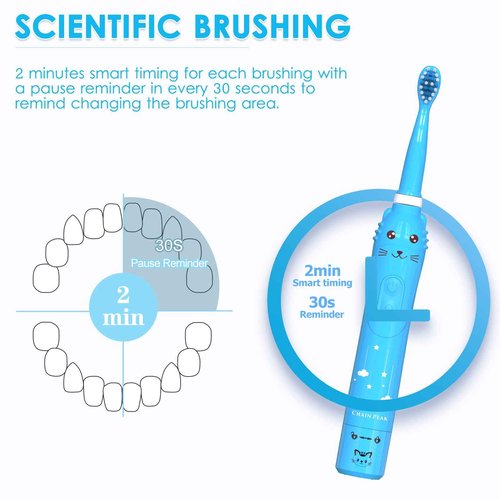 Kids Sonic Electric Toothbrush, Rechargeable Smart Toothbrush for Children Toothbrush for Toddlers Boys Girls Age 3-12 with 30s Reminder, 2 Mins Timer, 6 Modes, 6 Brush Heads, Wall-Mounted Holder