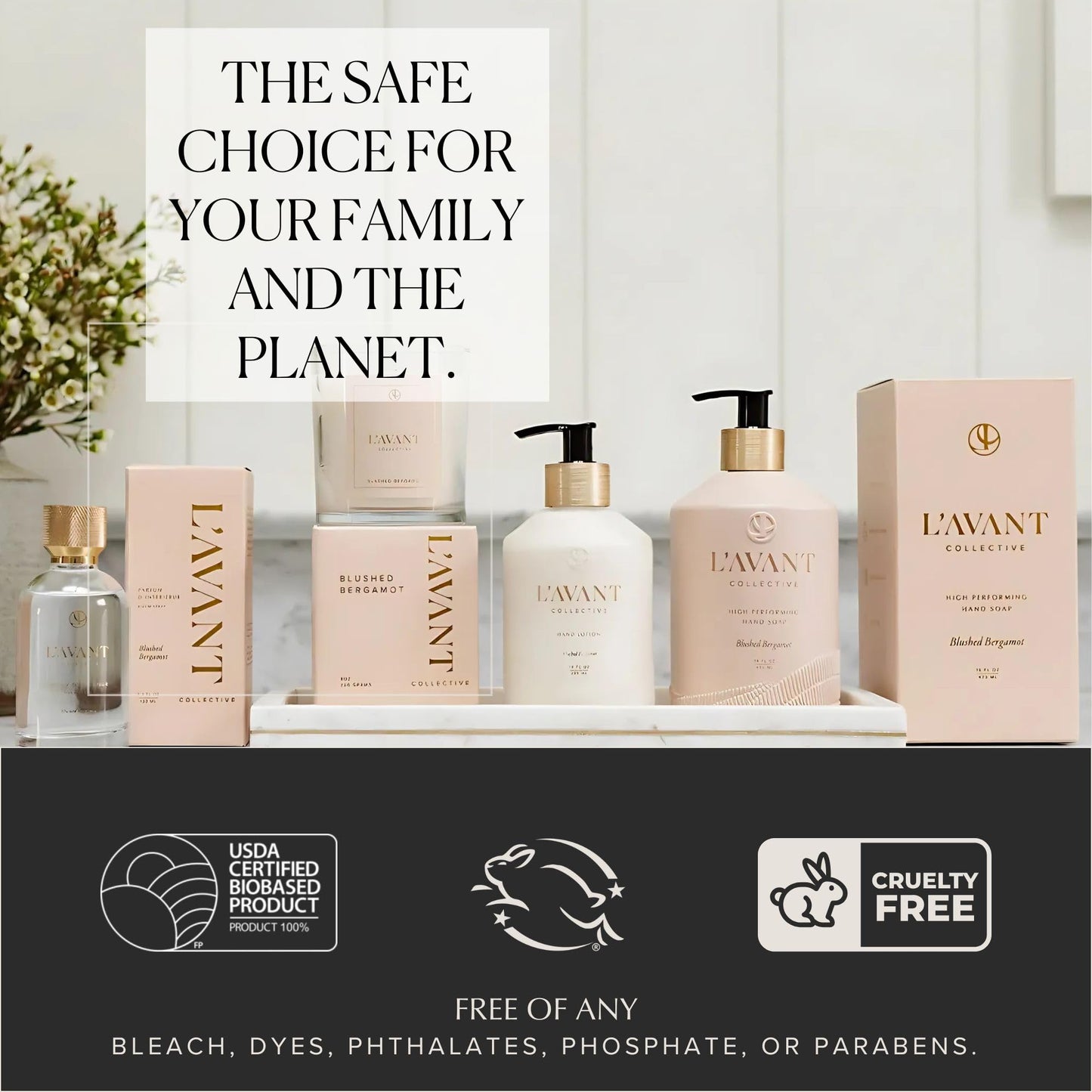 L'AVANT Collective Luxury Hand Lotion | Moisturizing Plant-Based Hand Cream with Pump, Non-Toxic, Lightweight Formula, Refillable Glass Bottle | 10 Fl Oz, Bathroom & Kitchen | Blushed Bergamot
